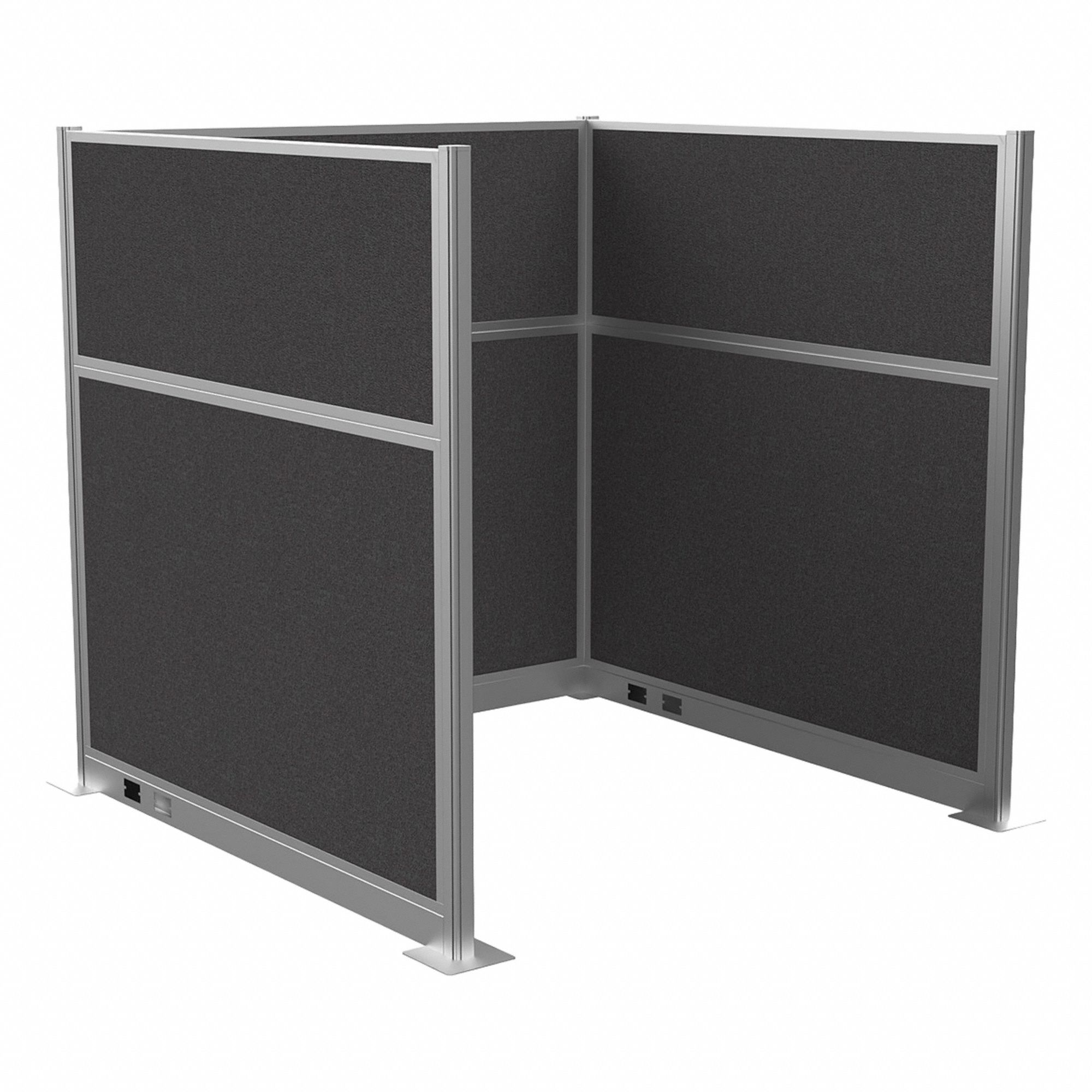 Cubicle Kit: 72 in Overall Ht, 72 in Overall Wd, 3 Panels, Charcoal Gray, Fabric
