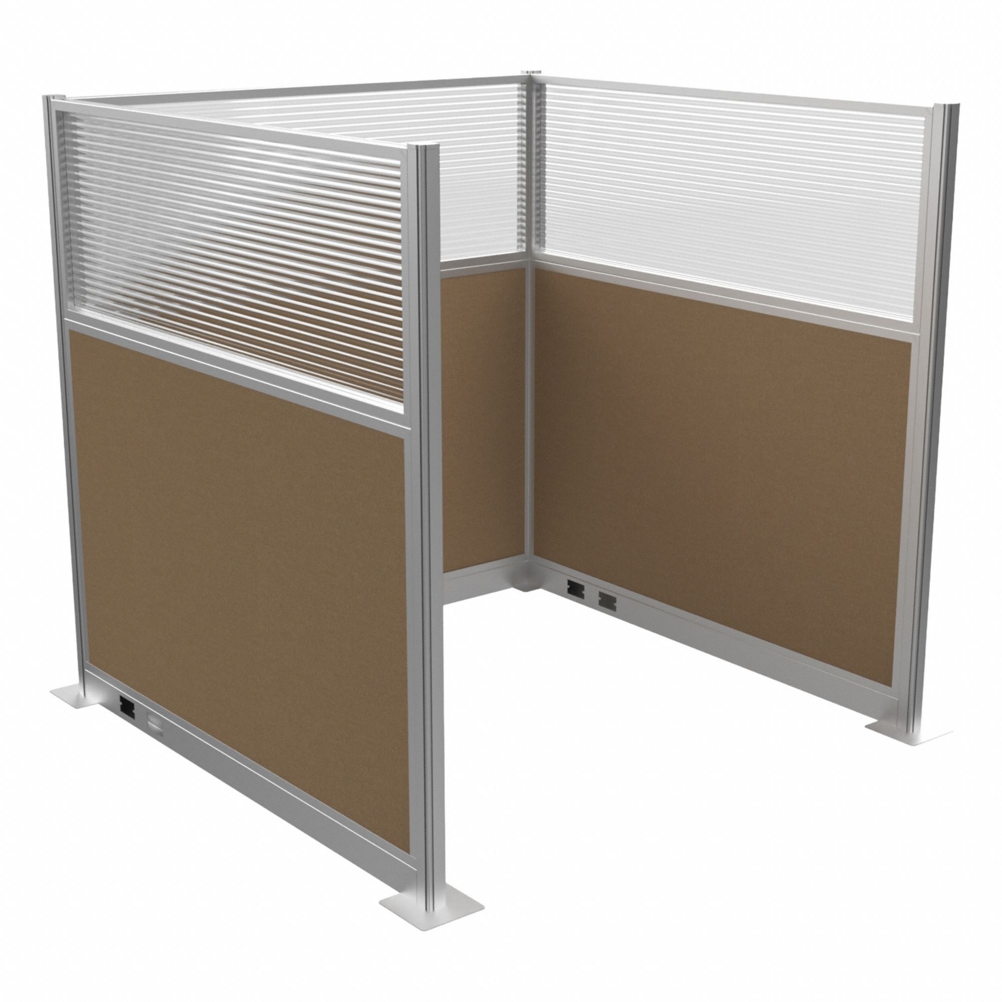 Cubicle Kit: 72 in Overall Ht, 72 in Overall Wd, 3 Panels, Latte, Fabric/Polycarbonate