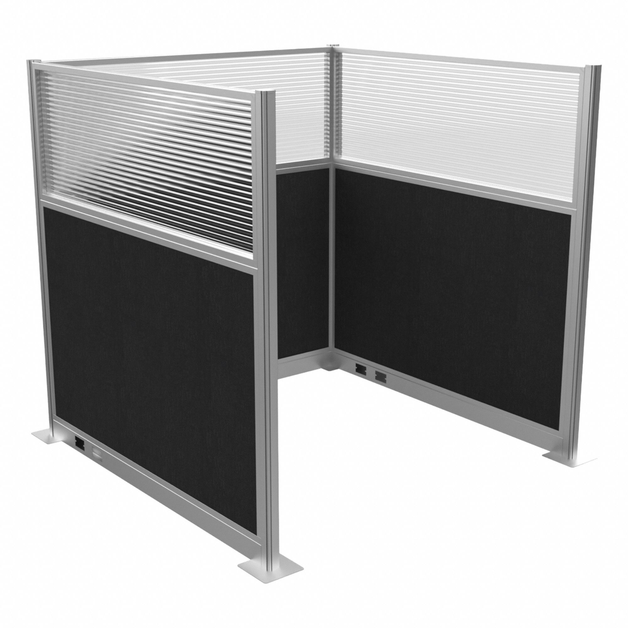 Cubicle Kit: 72 in Overall Ht, 72 in Overall Wd, 3 Panels, Black, Fabric/Polycarbonate