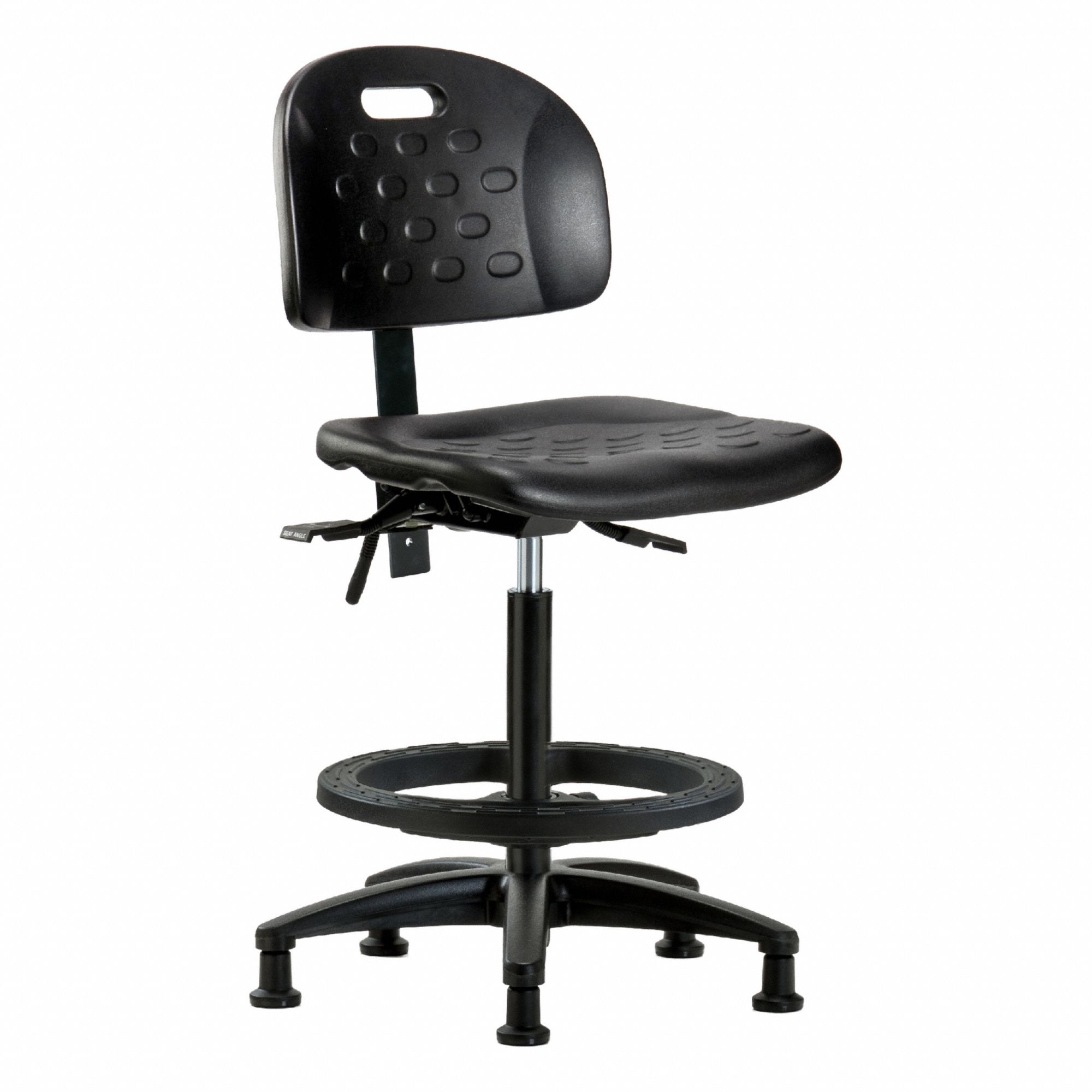 Ergonomic Chair: Polyurethane, Armless, Ht Range 24 1/4 in to 34 in, 18 in Seat Wd, 17 in Seat Dp