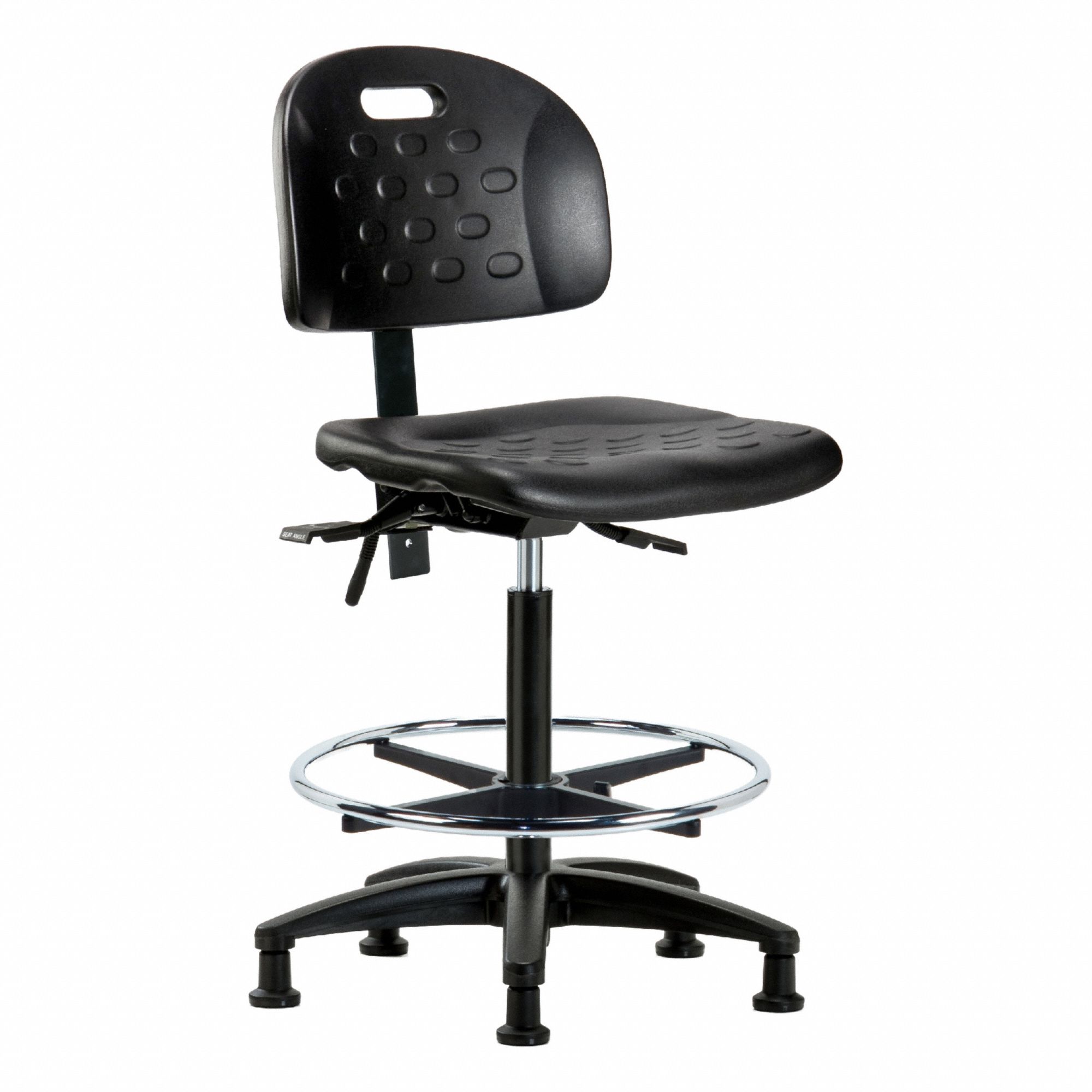 Ergonomic Chair: Polyurethane, Armless, Ht Range 24 1/4 in to 34 in, 18 in Seat Wd, 17 in Seat Dp