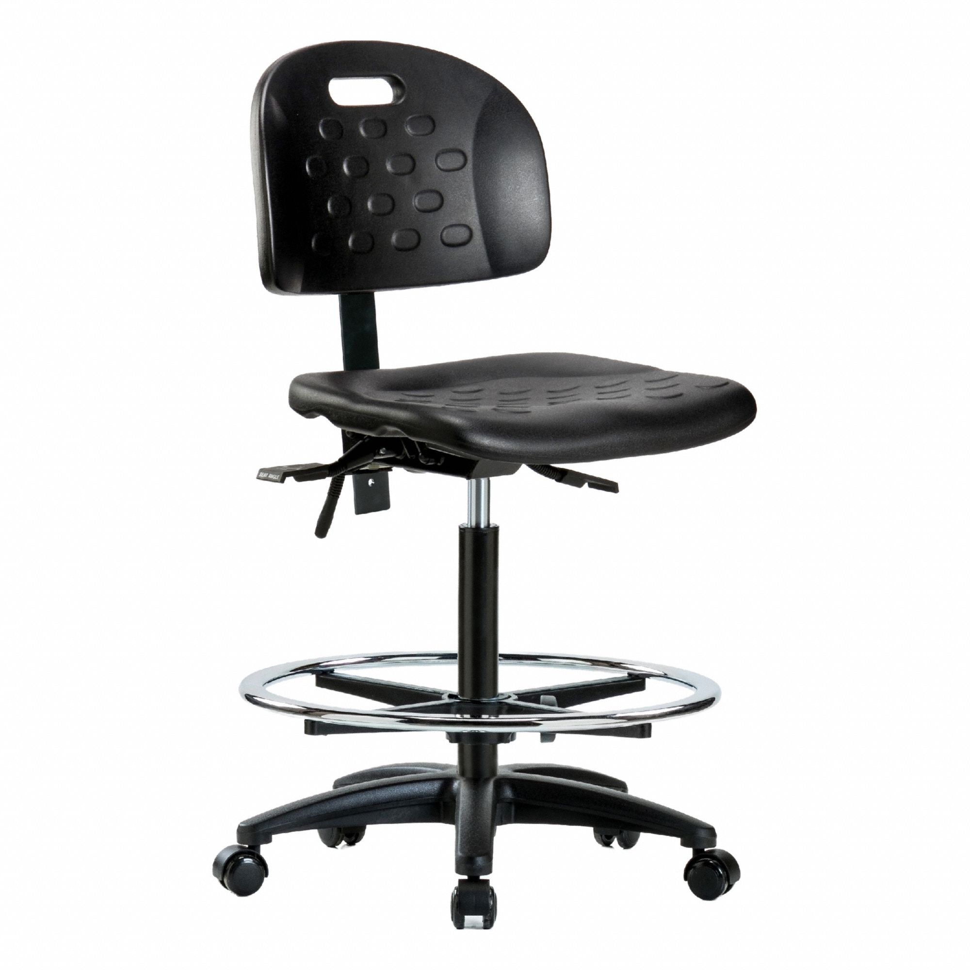Ergonomic Chair: Polyurethane, Armless, Ht Range 24 1/4 in to 34 in, 18 in Seat Wd, 17 in Seat Dp