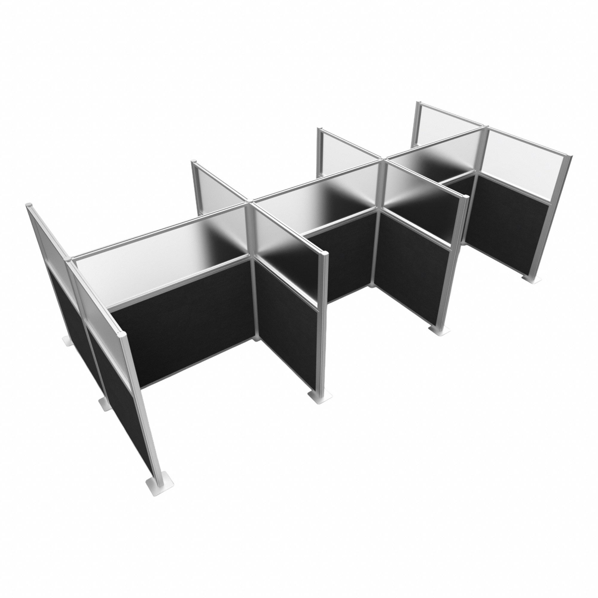 Cubicle Kit: 72 in Overall Ht, 48 in_72 in Overall Wd, 9 Panels, Black, Fabric/Polycarbonate