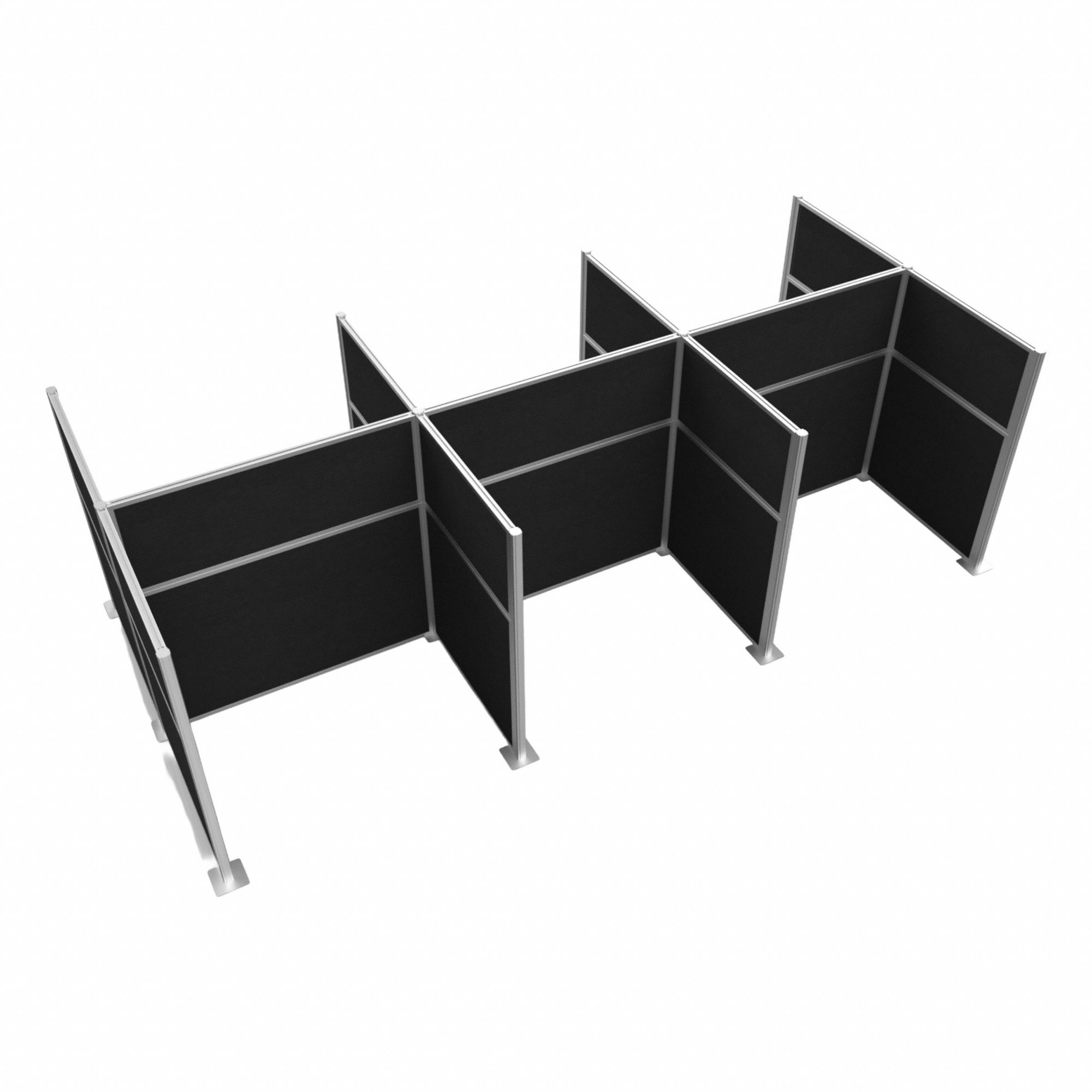 Cubicle Kit: 72 in Overall Ht, 48 in_72 in Overall Wd, 9 Panels, Black, Fabric