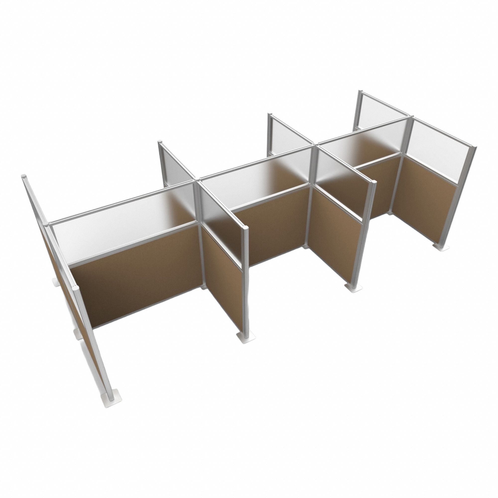 Cubicle Kit: 72 in Overall Ht, 48 in_72 in Overall Wd, 9 Panels, Latte, Fabric/Polycarbonate