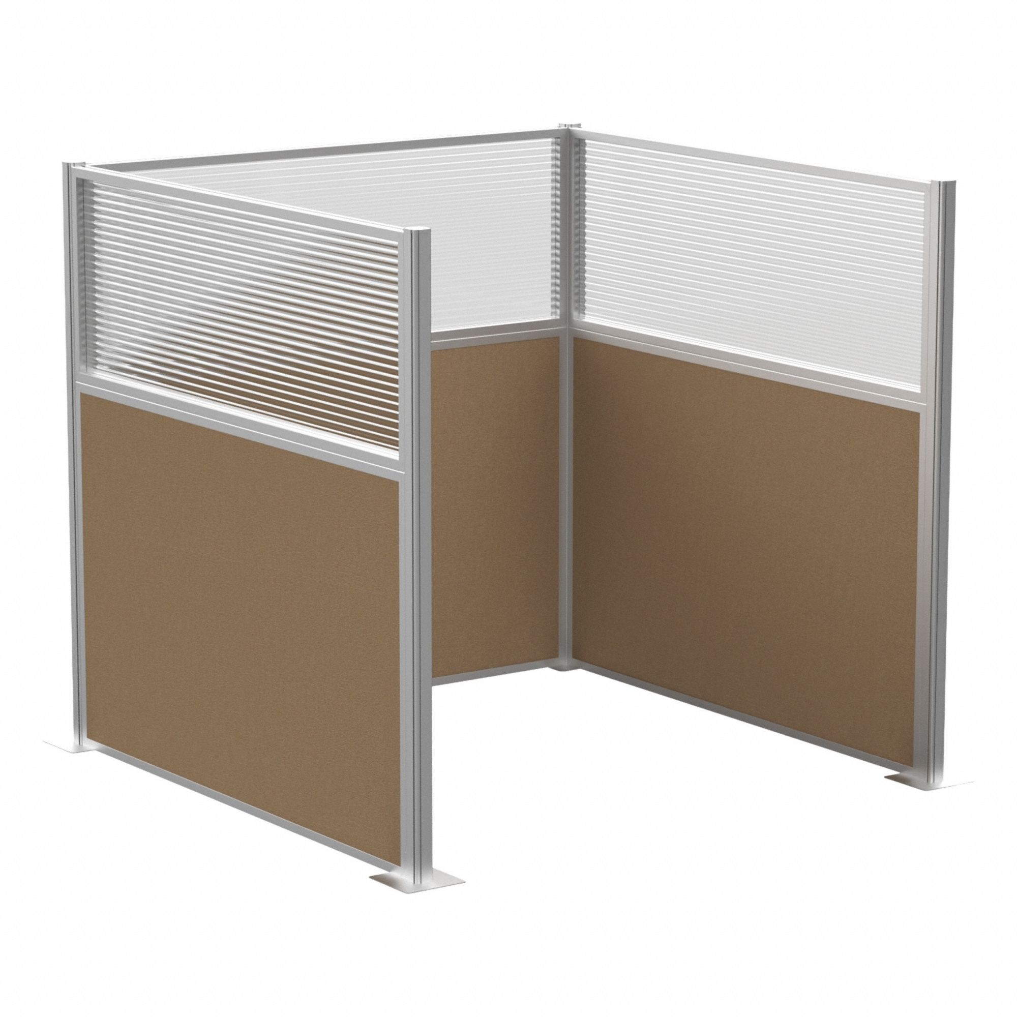 Cubicle Kit: 72 in Overall Ht, 72 in Overall Wd, 3 Panels, Latte, Fabric/Polycarbonate