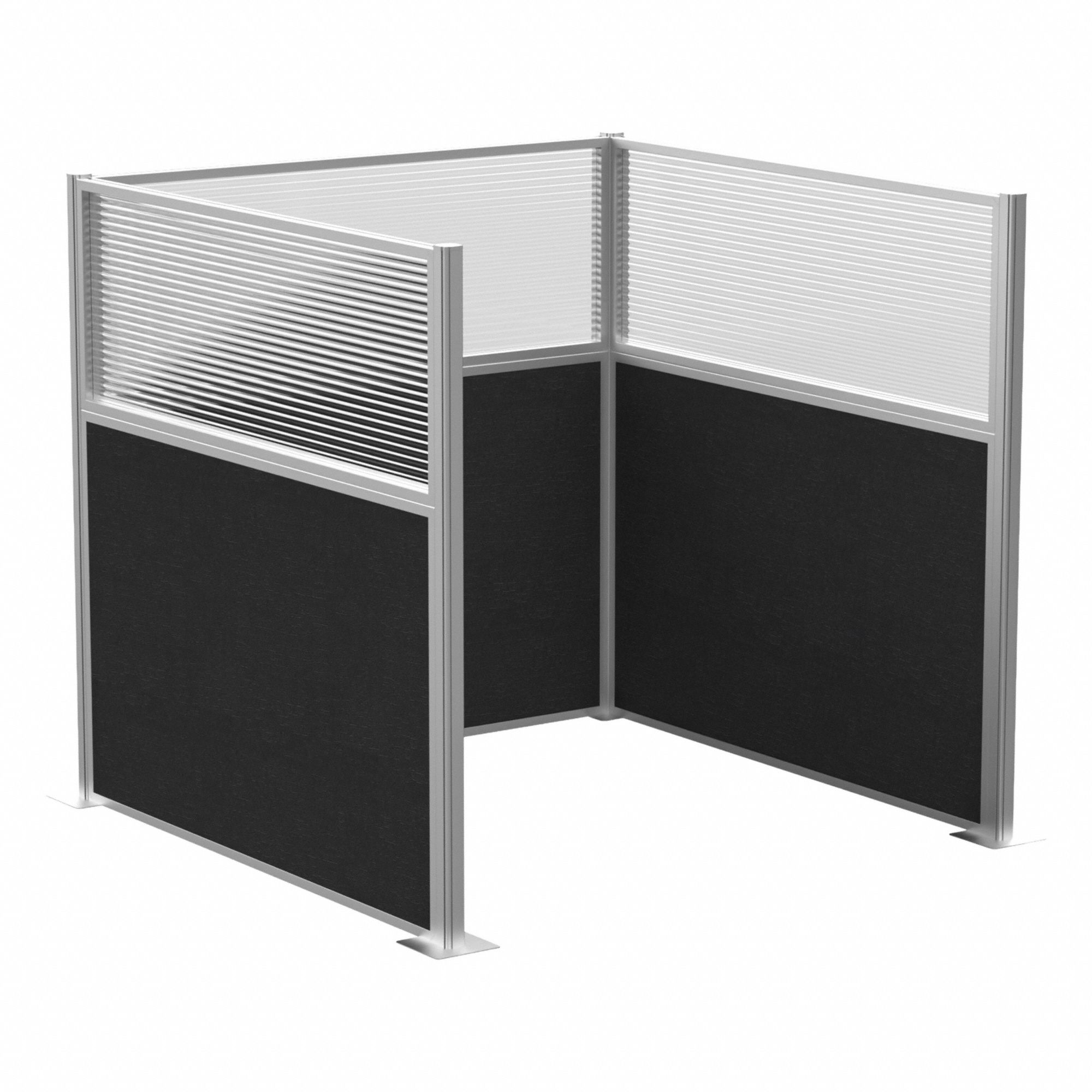 Cubicle Kit: 72 in Overall Ht, 72 in Overall Wd, 3 Panels, Black, Fabric/Polycarbonate