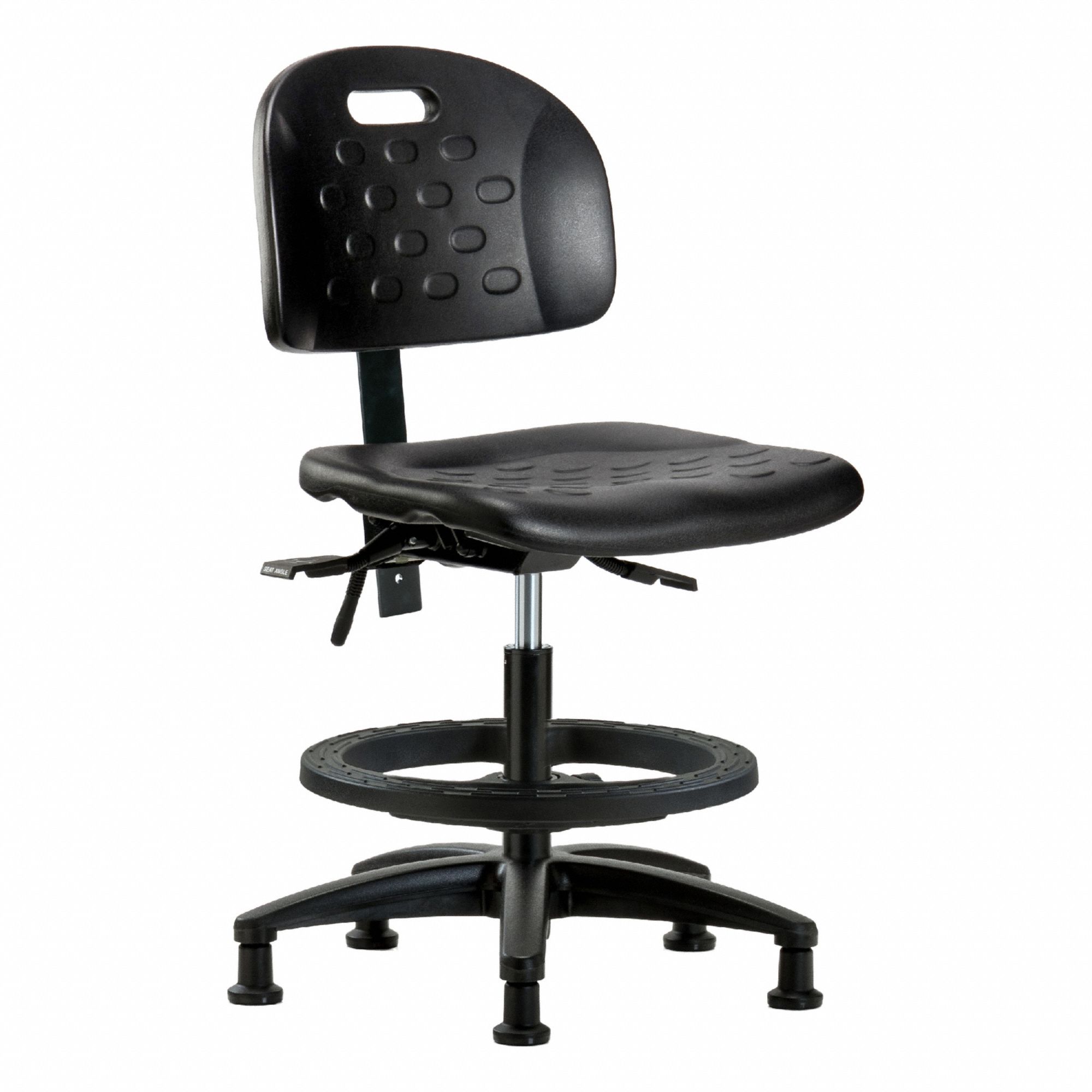Ergonomic Chair: Polyurethane, Armless, Ht Range 19 3/4 in to 27 1/2 in, 18 in Seat Wd, 0 Casters