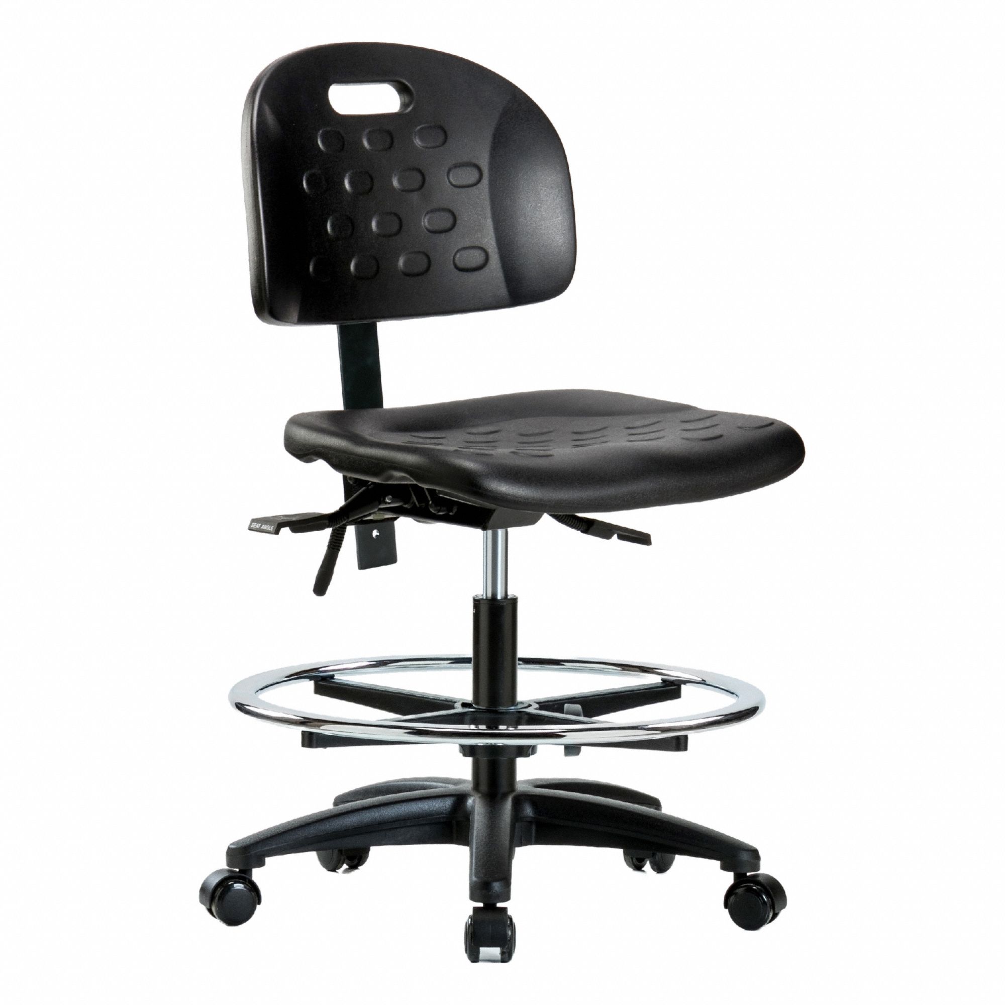 Ergonomic Chair: Polyurethane, Armless, Ht Range 19 3/4 in to 27 1/2 in, 18 in Seat Wd, 5 Casters