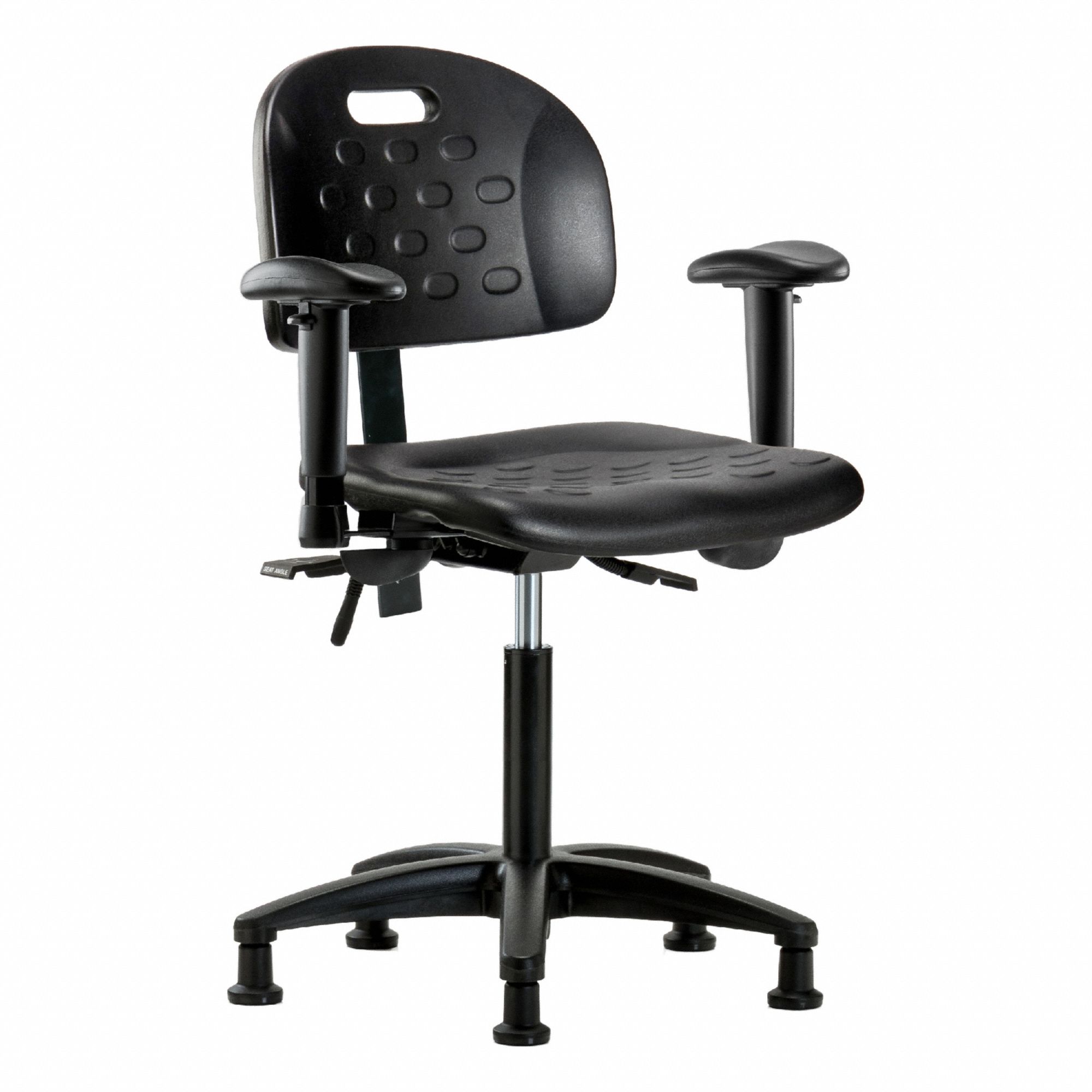 Ergonomic Chair: Polyurethane, Arms Included, Ht Range 19 3/4 in to 27 1/2 in, 18 in Seat Wd, Adj