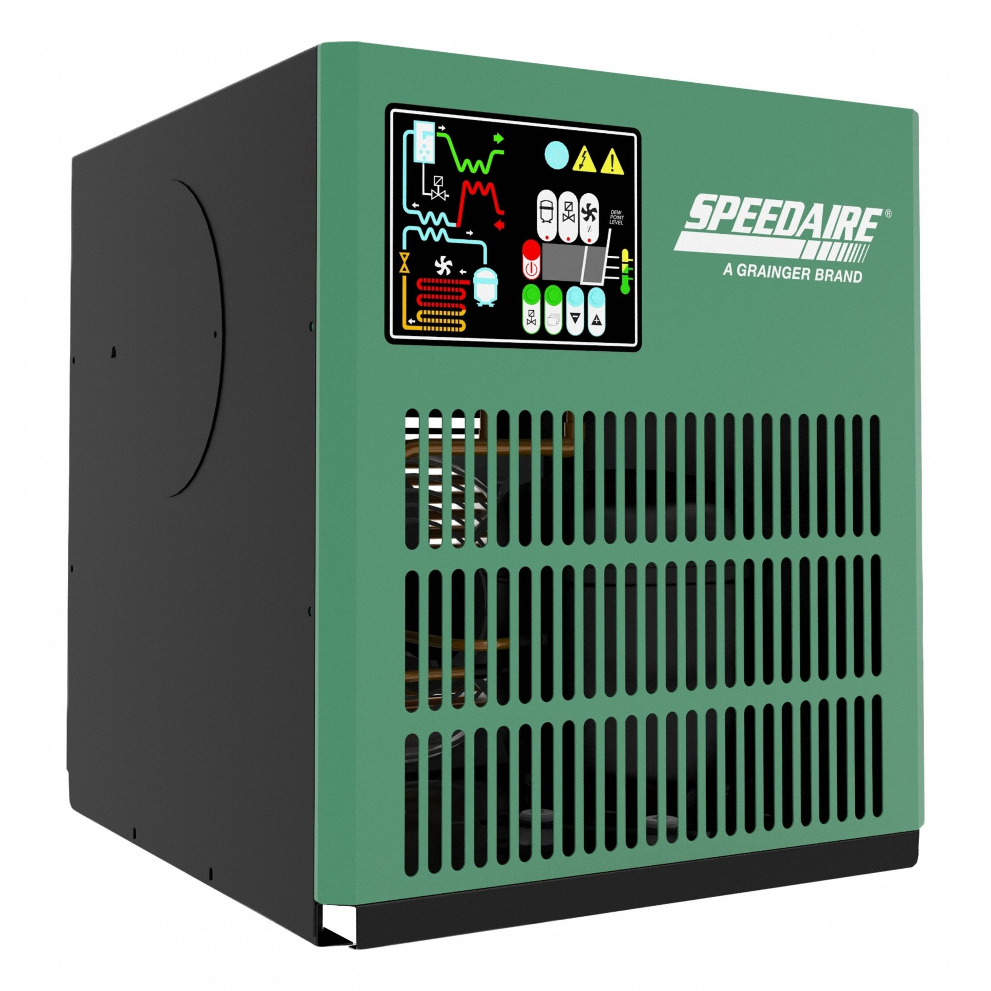 SPEEDAIRE Refrigerated Air Dryer: ISO Class 6, 25 cfm, 115V AC, 1/2 in NPT, 50°F Dew Point, 0.27 kW (MPN 906Y71). Key specifications — attr109787: 115V AC; attr109807: HPRB; attr109762: SPEEDAIRE.