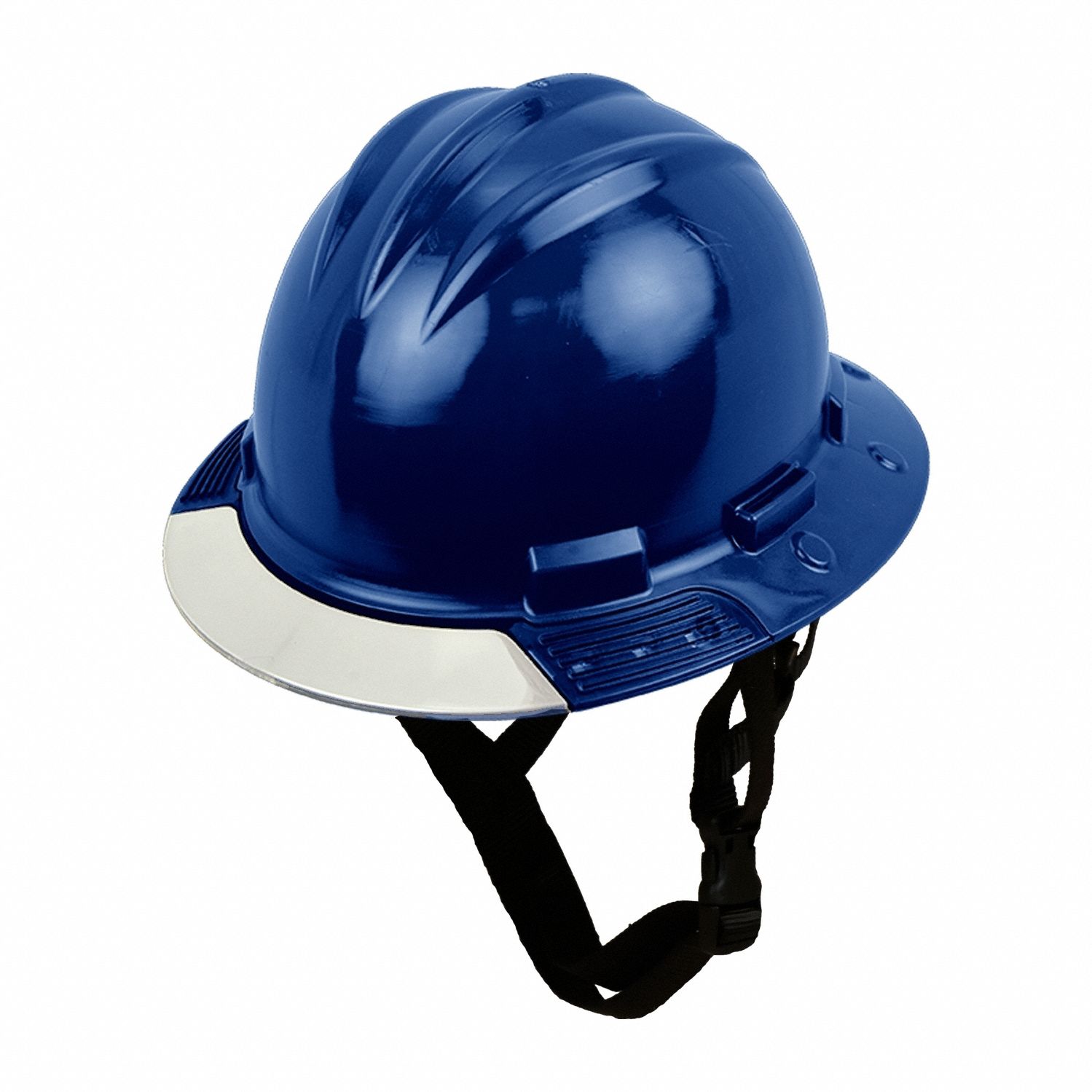 Full Brim Hard Hat: Blue, No Graphics, Ratchet (4-Point), Ratchet, Polyethylene, Side-Slots