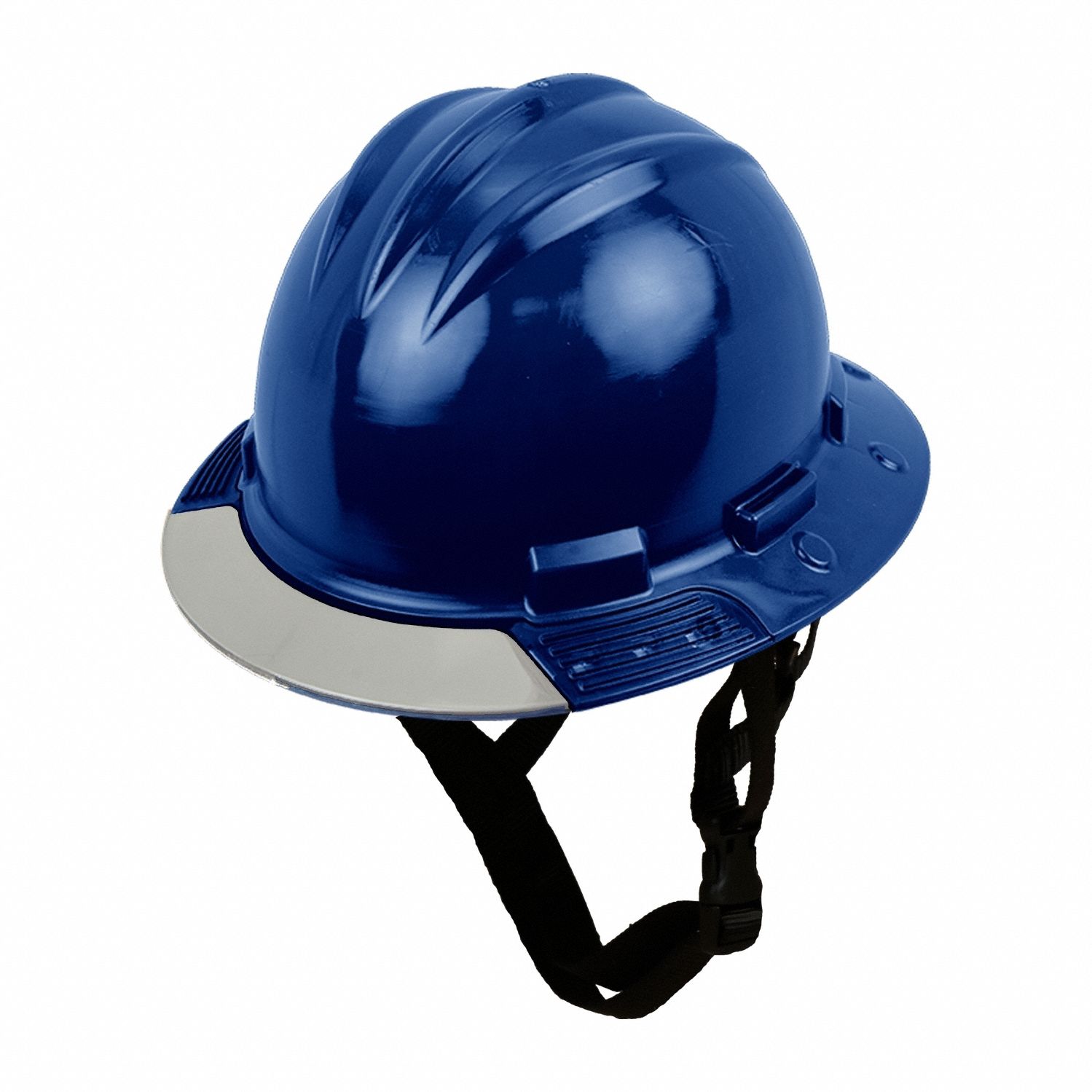 Full Brim Hard Hat: Blue, No Graphics, Ratchet (4-Point), Ratchet, Polyethylene, Side-Slots