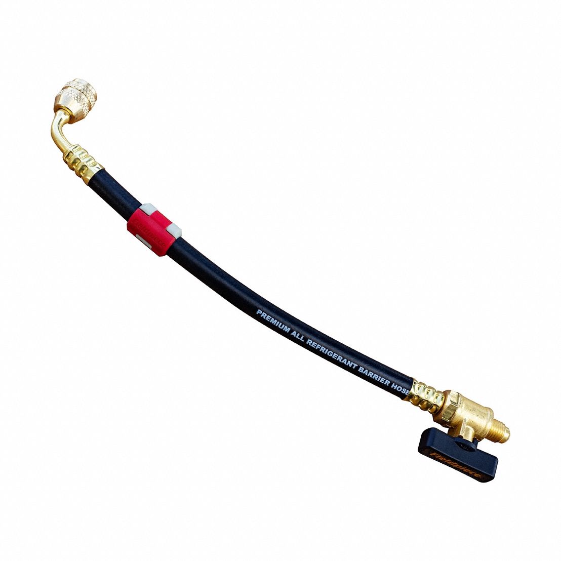 Hose Extension: 8 in Lg, 45° Angle, Black, Rubber, Single Hose, Ball Valve
