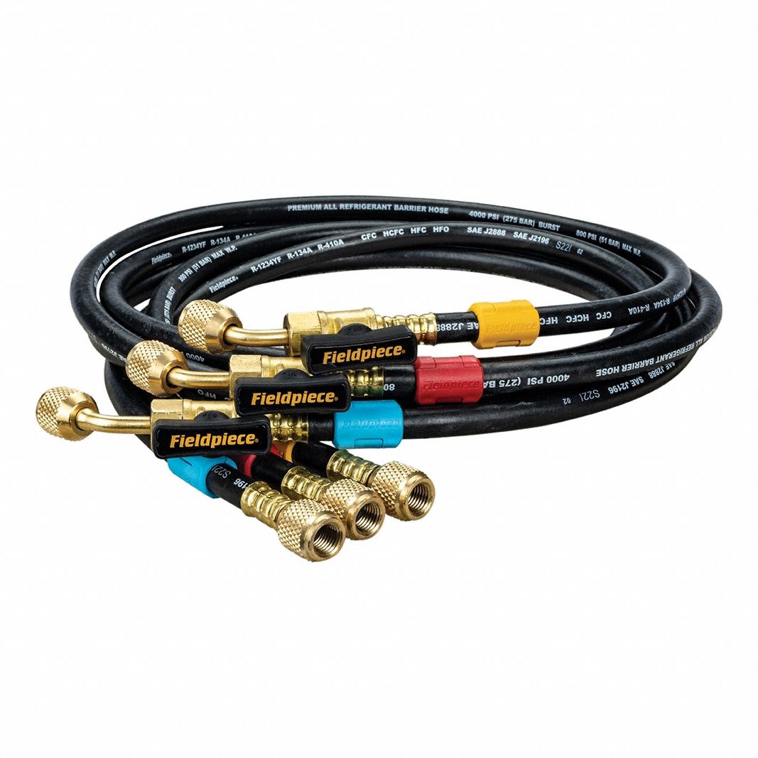 Hose Set: 5 ft Lg, 45° Angle, Black, Rubber, 3 Hoses, Ball Valve