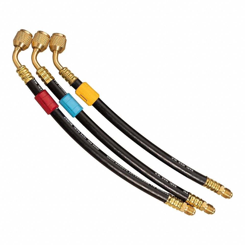 Hose Extension Set: 8 in Lg, 45° Angle, Black, Rubber, 3 Hoses, No Valve Termination