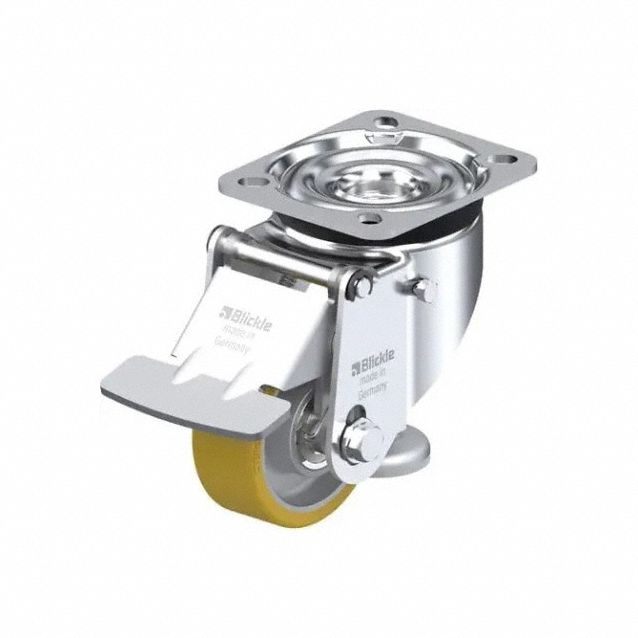 Plate Caster: Polyurethane Tread, Steel, 80 mm Wheel Dia, 122 mm Mounting Ht, Swivel, Slot