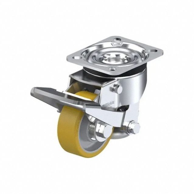 Plate Caster: Polyurethane Tread, Steel, 80 mm Wheel Dia, 117 mm Mounting Ht, Swivel, Slot