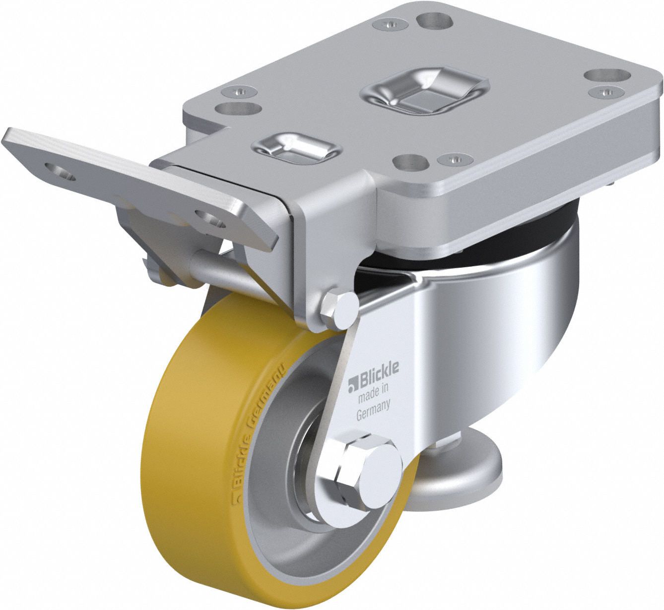 Plate Caster: Polyurethane Tread, Steel, 80 mm Wheel Dia, 122 mm Mounting Ht, Swivel, Slot