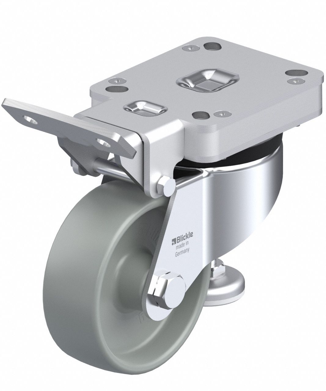 Plate Caster: Nylon Tread, Steel, 100 mm Wheel Dia, 142 mm Mounting Ht, Swivel, Slot