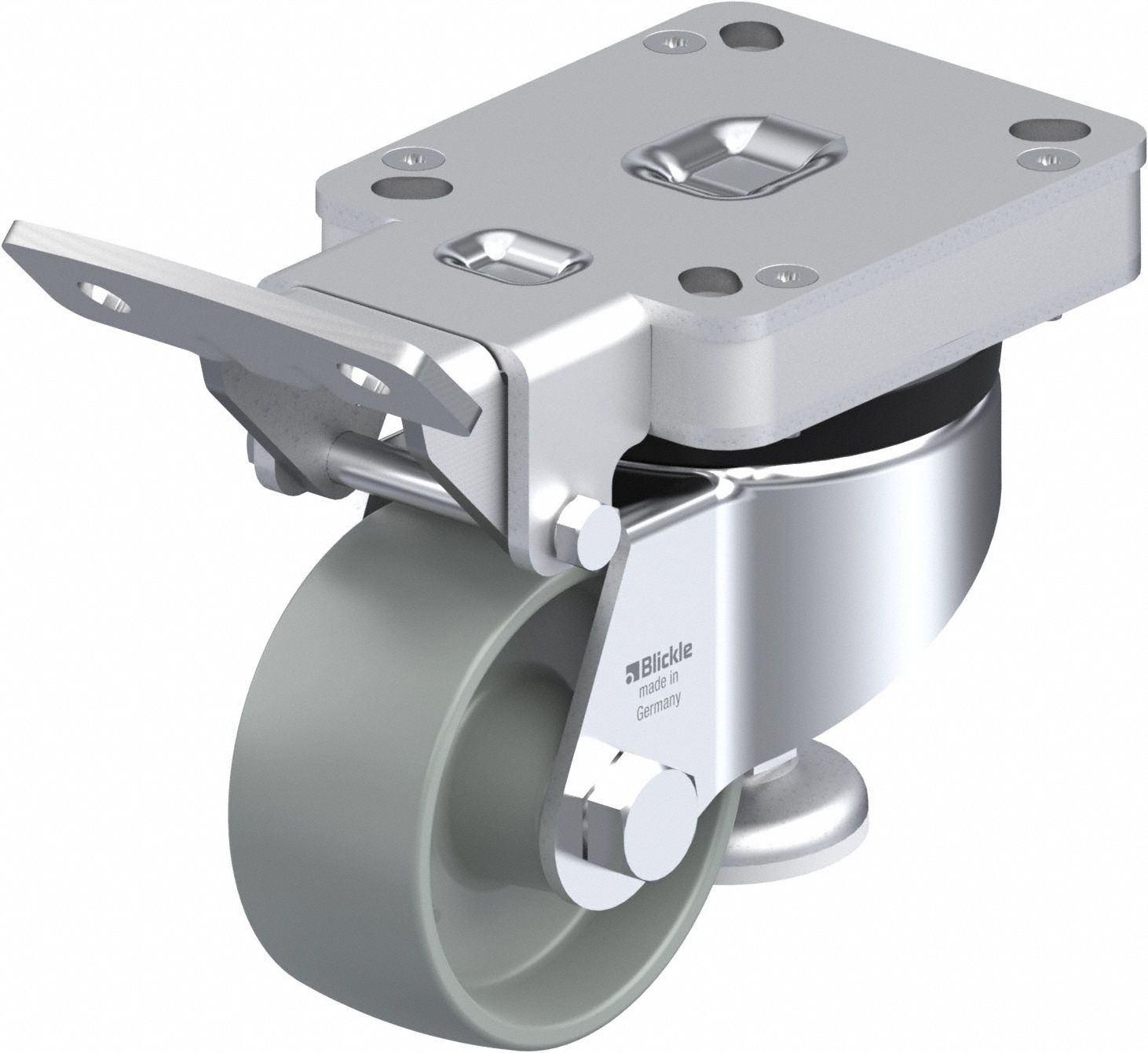 Plate Caster: Nylon Tread, Steel, 80 mm Wheel Dia, 122 mm Mounting Ht, Swivel, Slot