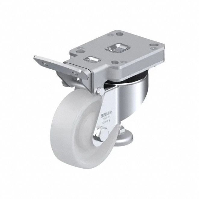 Plate Caster: Nylon Tread, Steel, 100 mm Wheel Dia, 142 mm Mounting Ht, Swivel, Slot