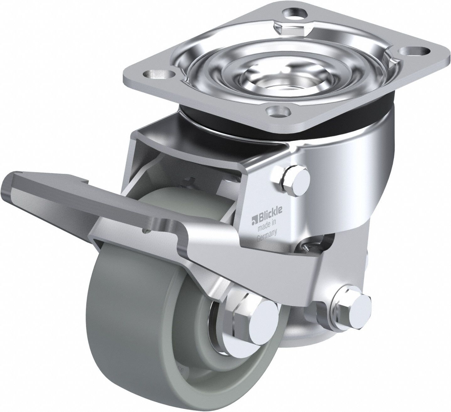 Plate Caster: Nylon Tread, Steel, 80 mm Wheel Dia, 117 mm Mounting Ht, Swivel, Slot