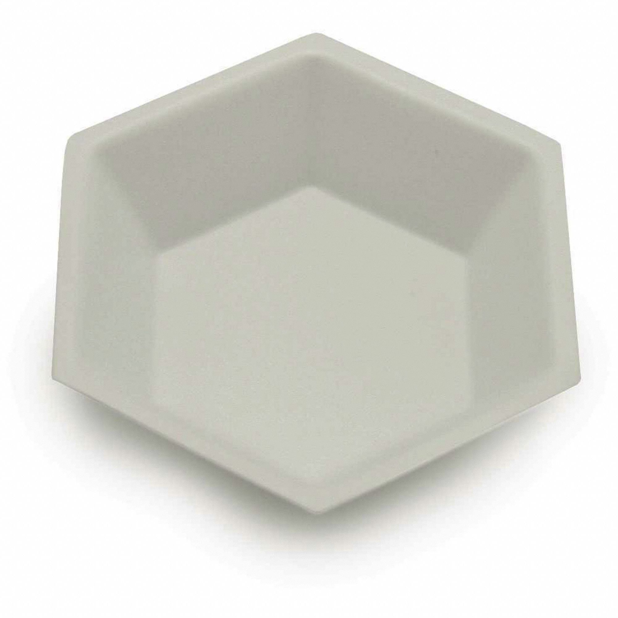 Weighing Boat: Sterile, Polystyrene, 46 mL Capacity, Hexagon, 2 in Overall Ht