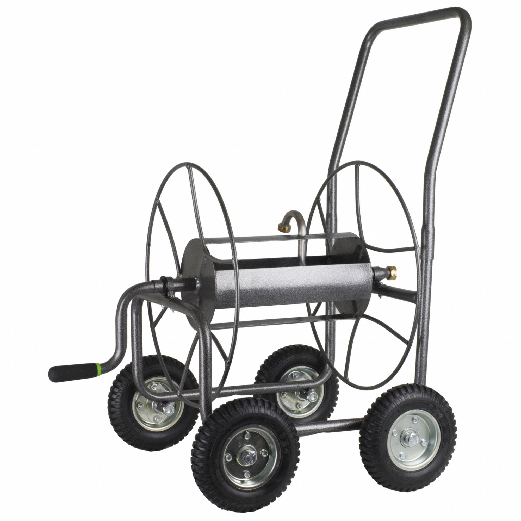 Hose Cart: 400 ft (5/8 in I.D.), 18 1/2 in Reel Dia, Gray, 2 Wheels, 27 in L x 18 in W x 38 in H