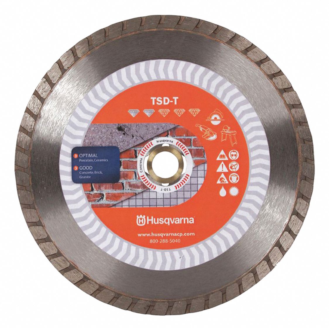 DIAMOND SAW BLADE, CONTINUOUS, 8 IN DIA, ⅝ /⅞ IN, WET/DRY, 0.095 IN, CONCRETE