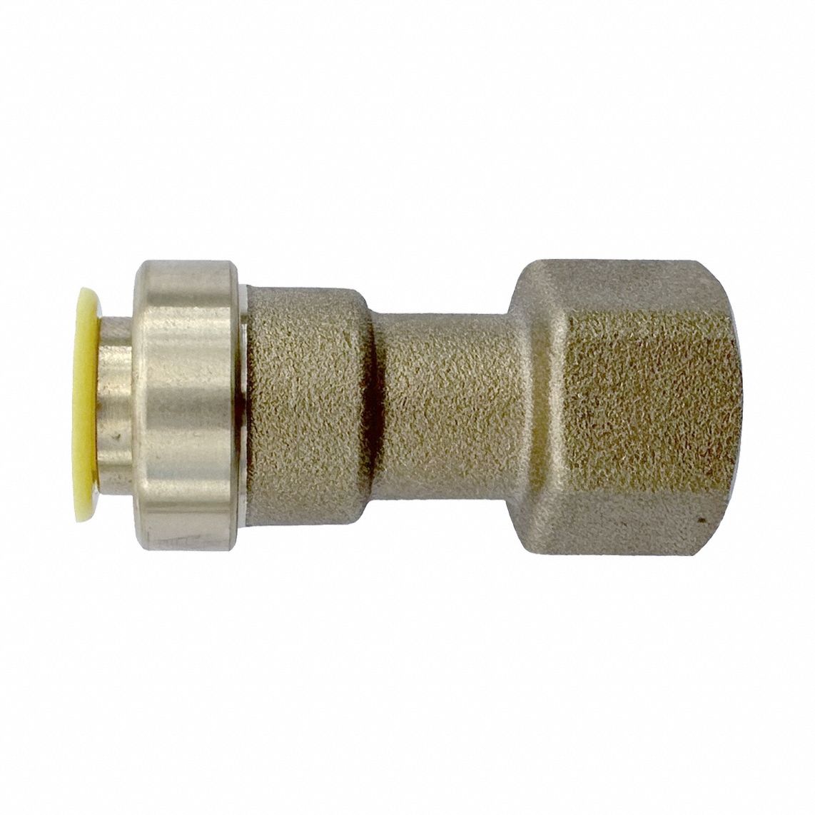 Push-Fit Adapter Fitting: 1/4 in OD x 1/4 in Pipe Size, Push-to-Connect x FNPT, Brass