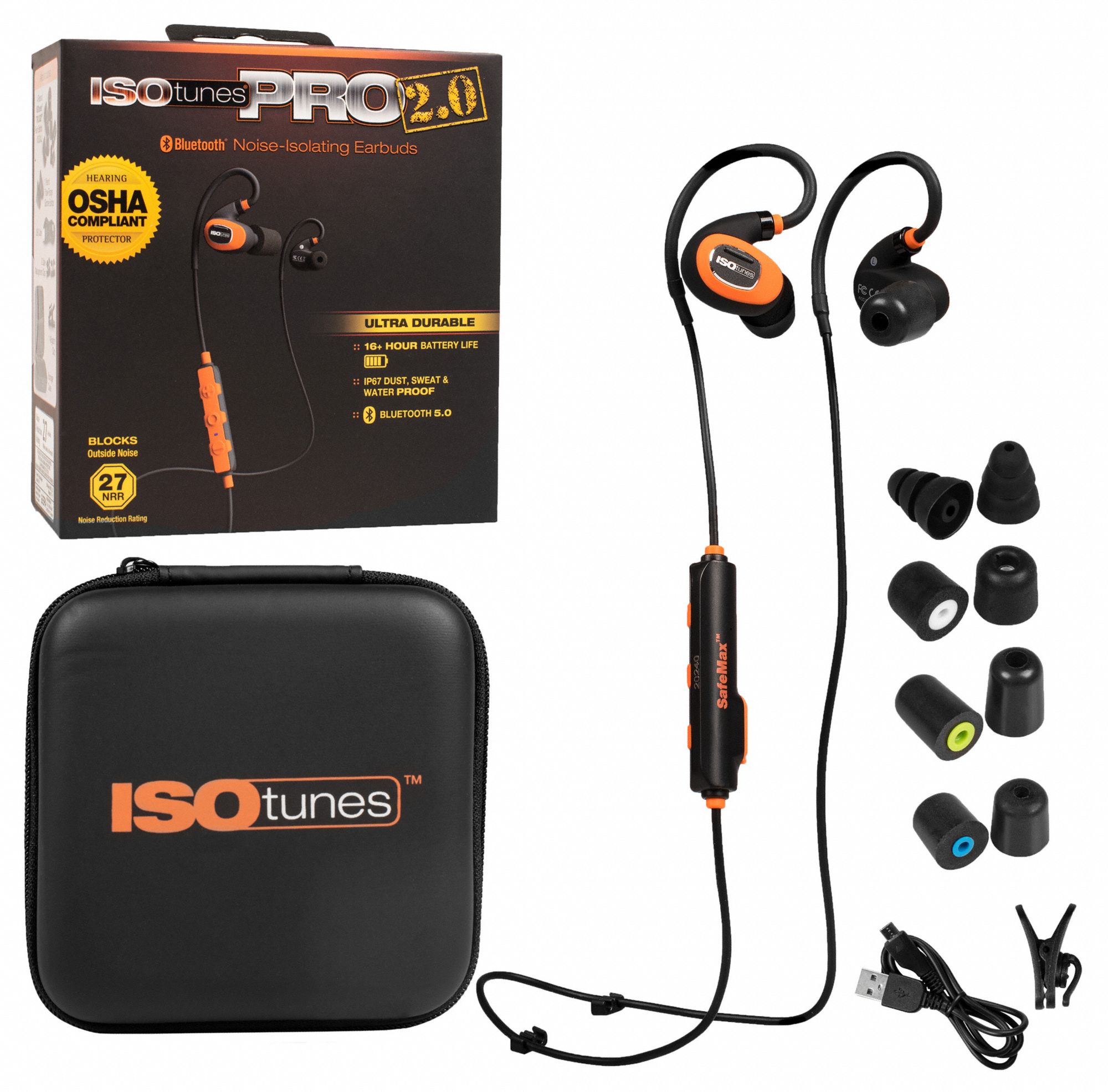 ISOTUNES BLUETOOTH EARPLUGS, ORNG,BLK, RECHARGEABLE LI-ION, 13