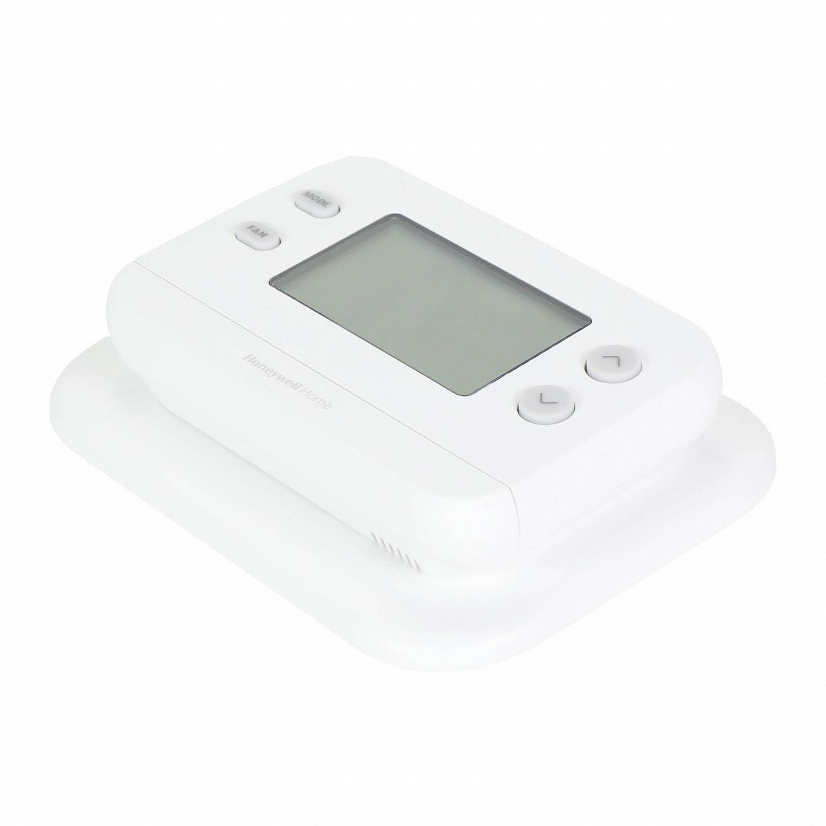 RESIDEO Low Voltage Thermostat: Heat and Cool, Auto and Manual, Auto-On-Circulate, Auto-Circulate-On (MPN TH1210U4001). Key specifications — Application: Heat and Cool; Temperature Differential: +/-1°F; Voltage: 20 to 30V AC; Terminal Designations: Y; System Settings: Auto-Heat-Cool-Off; Temperature Control Range: 32° to 120°F; Changeover Type: Automatic and Manual; Shape: Round.