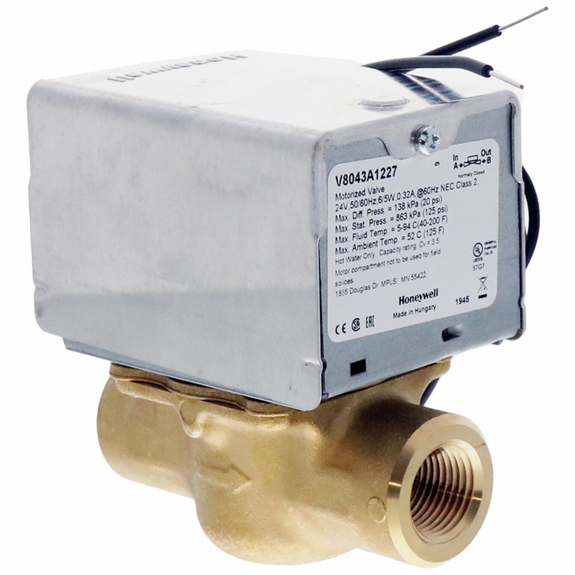 HONEYWELL HOME, NPT 1/2, Motorized Zone Valve 2KKP1V8043A1227 Grainger