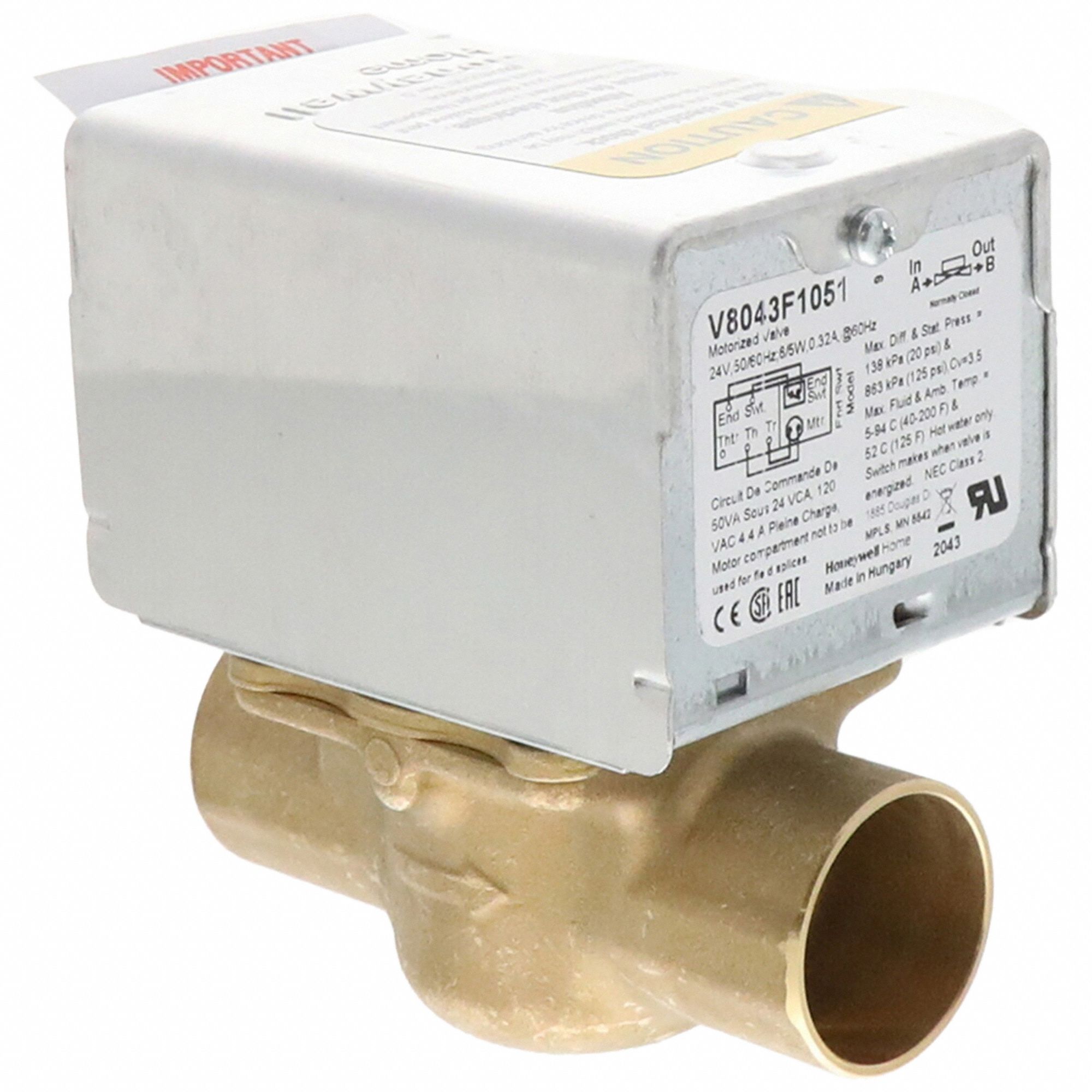 Motorized Zone Valve, NC, Brass, 1 in Sweat