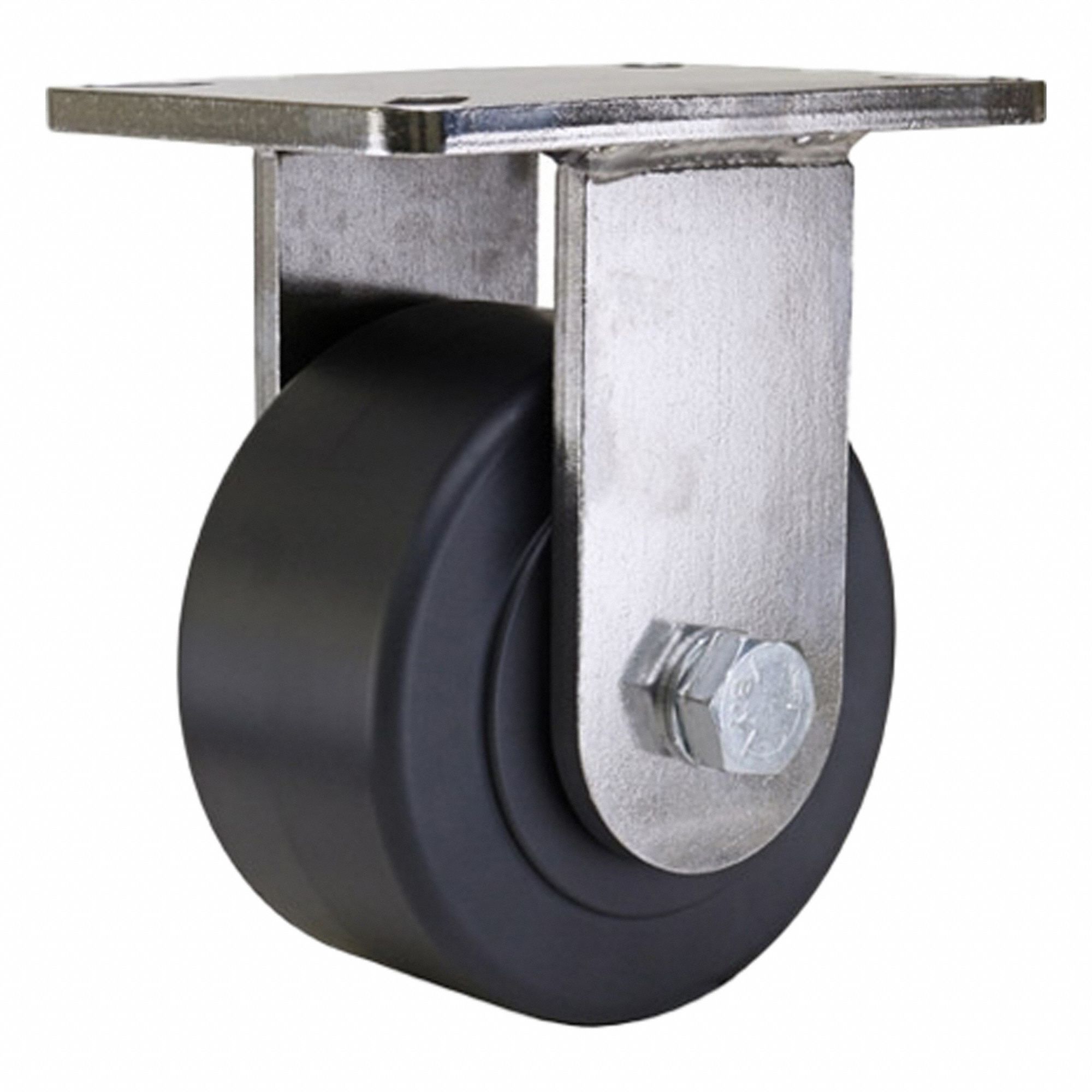 Plate Caster: Rigid, Nylon, 6 in Wheel Dia, 3 in Wheel Wd, 8 in Mounting Ht, Heavy Duty