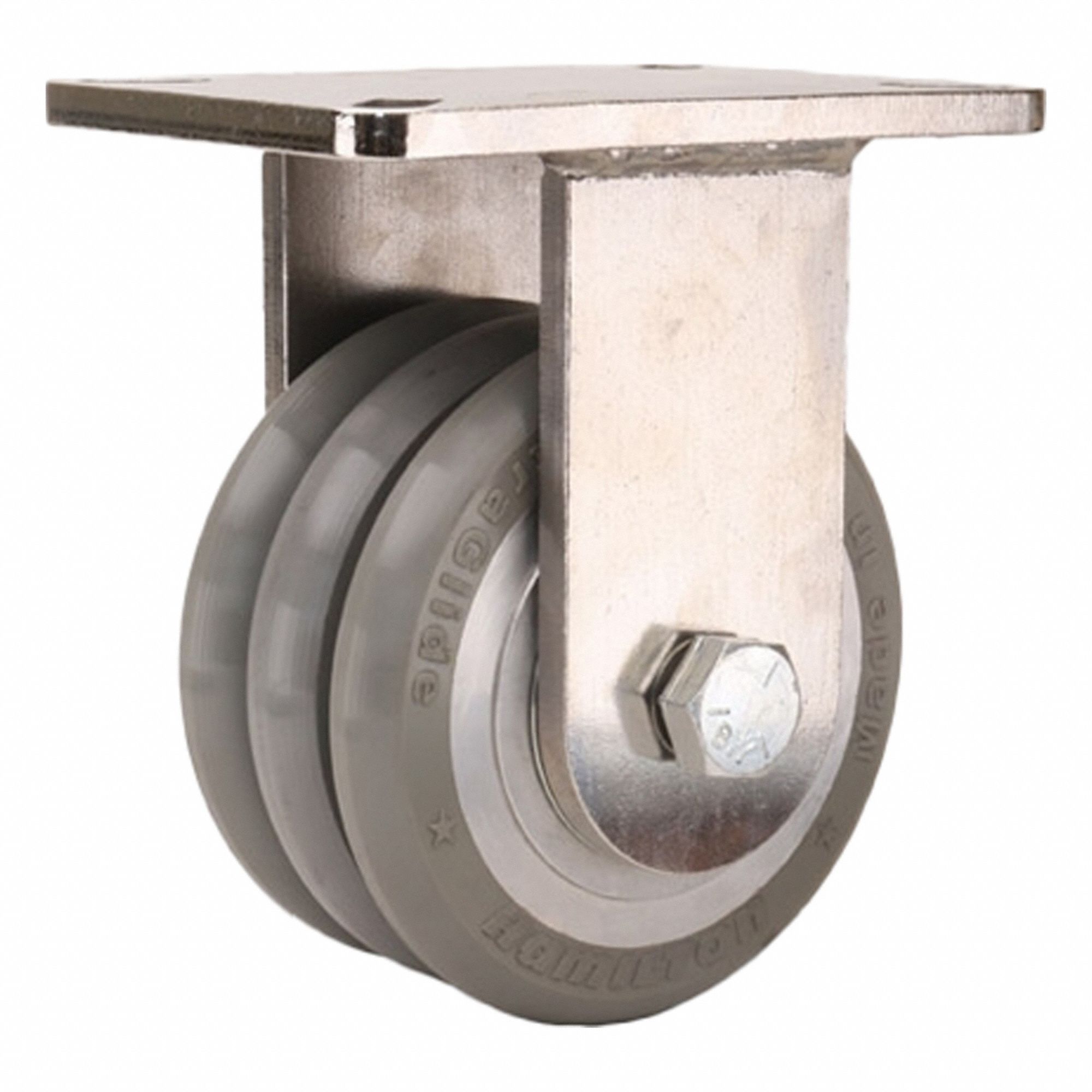 Plate Caster: Rigid, Polyurethane, 6 in Wheel Dia, 3 in Wheel Wd, 8 in Mounting Ht, Ball