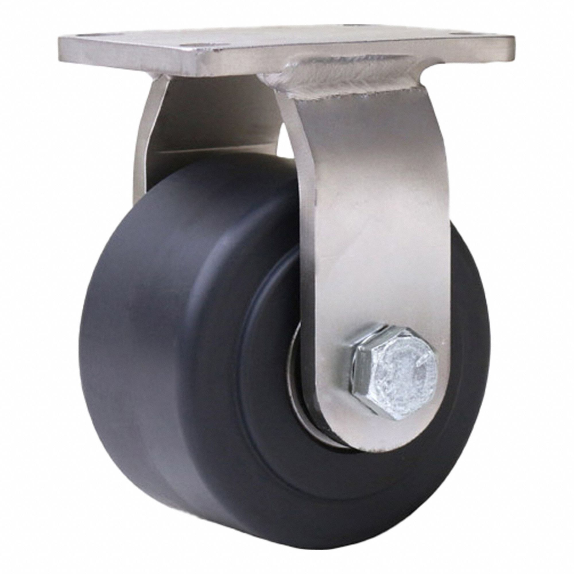 Plate Caster: Rigid, Nylon, 3 1/2 in Wheel Dia, 2 in Wheel Wd, 4 11/16 in Mounting Ht, Ball
