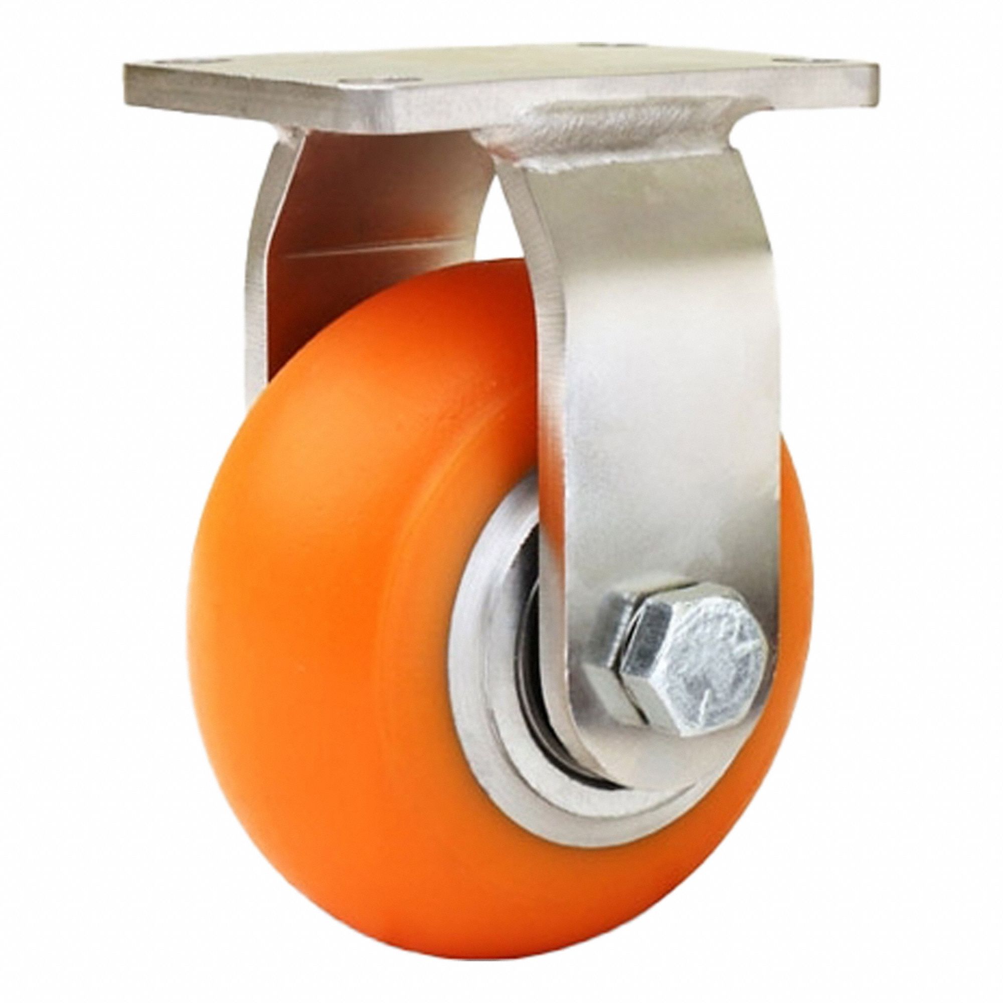 Plate Caster: Rigid, Polyurethane, 4 in Wheel Dia, 2 in Wheel Wd, 5 1/8 in Mounting Ht