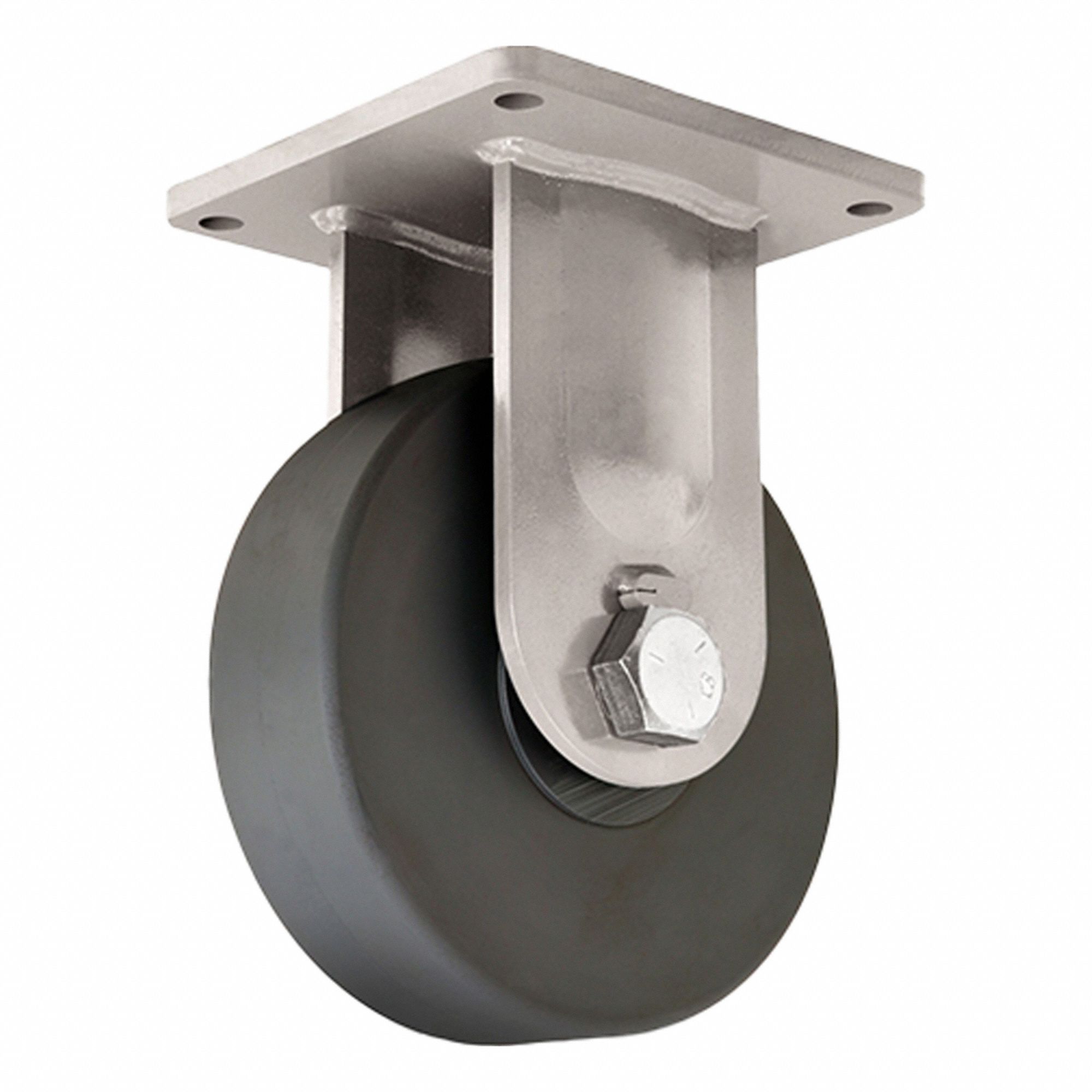 Plate Caster: Rigid, Nylon, 10 in Wheel Dia, 3 in Wheel Wd, 17 1/8 in Mounting Ht, Square