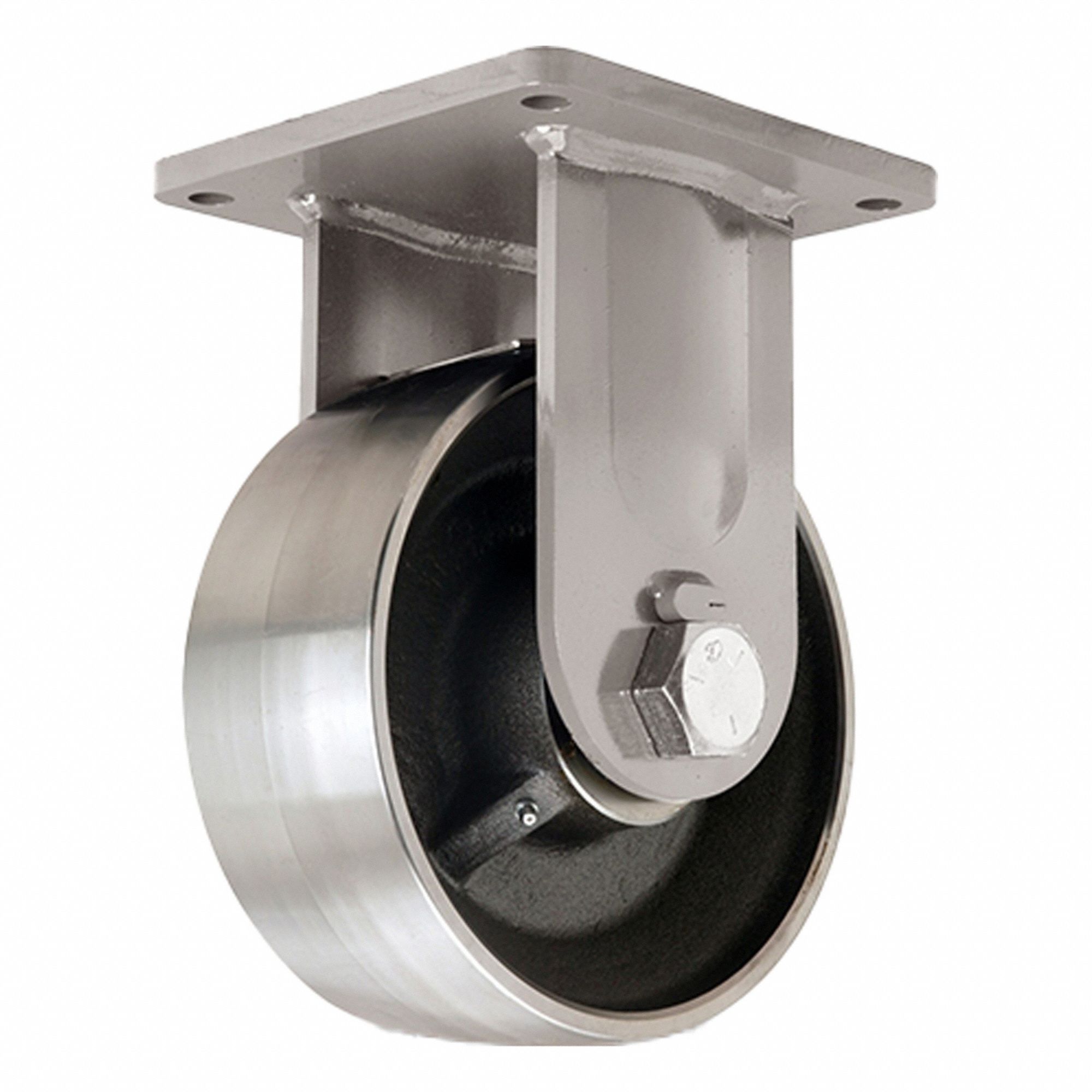 Plate Caster: Rigid, Steel, 10 in Wheel Dia, 4 in Wheel Wd, 13 in Mounting Ht, Square