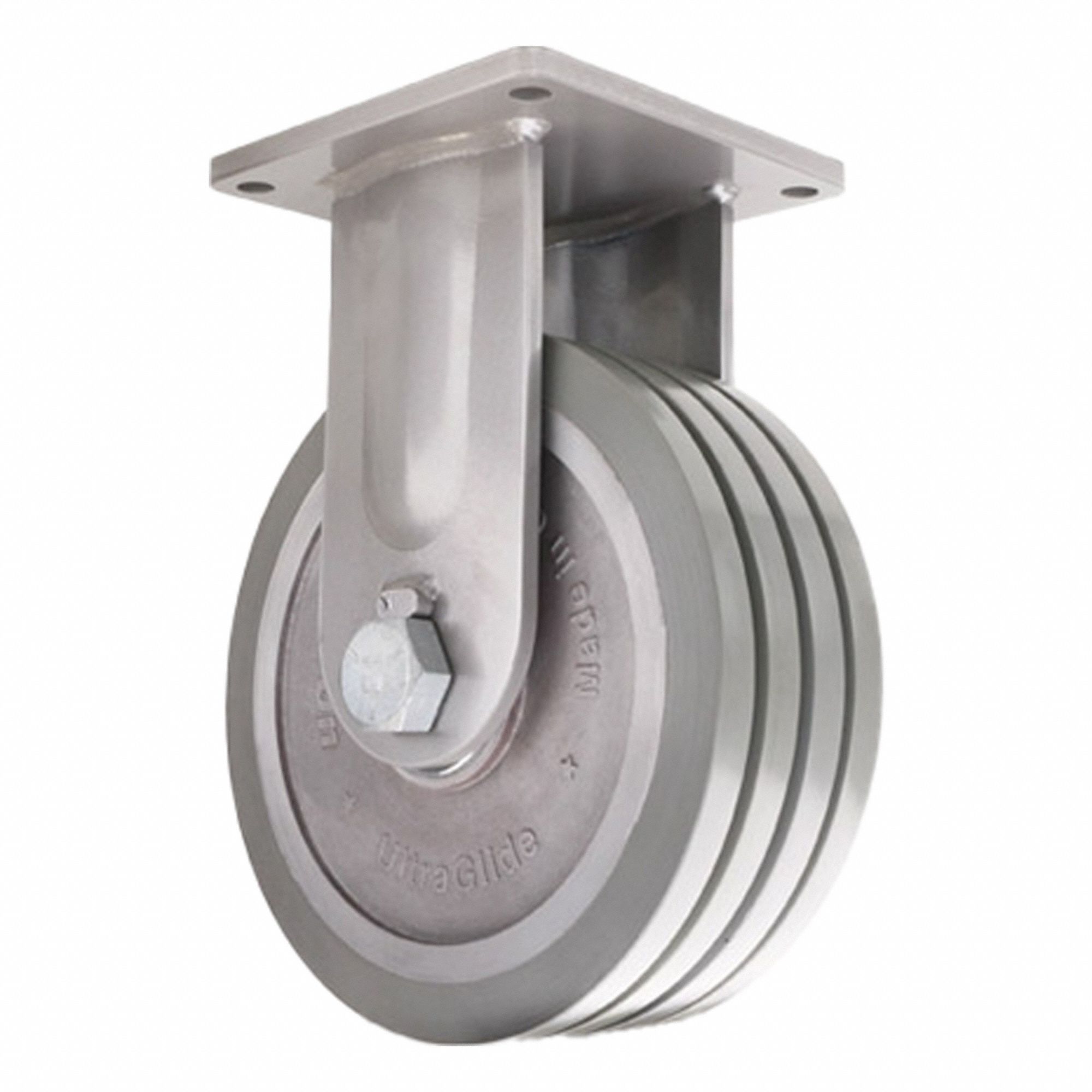 Plate Caster: Rigid, Polyurethane, 12 in Wheel Dia, 4 in Wheel Wd, 15 5/8 in Mounting Ht