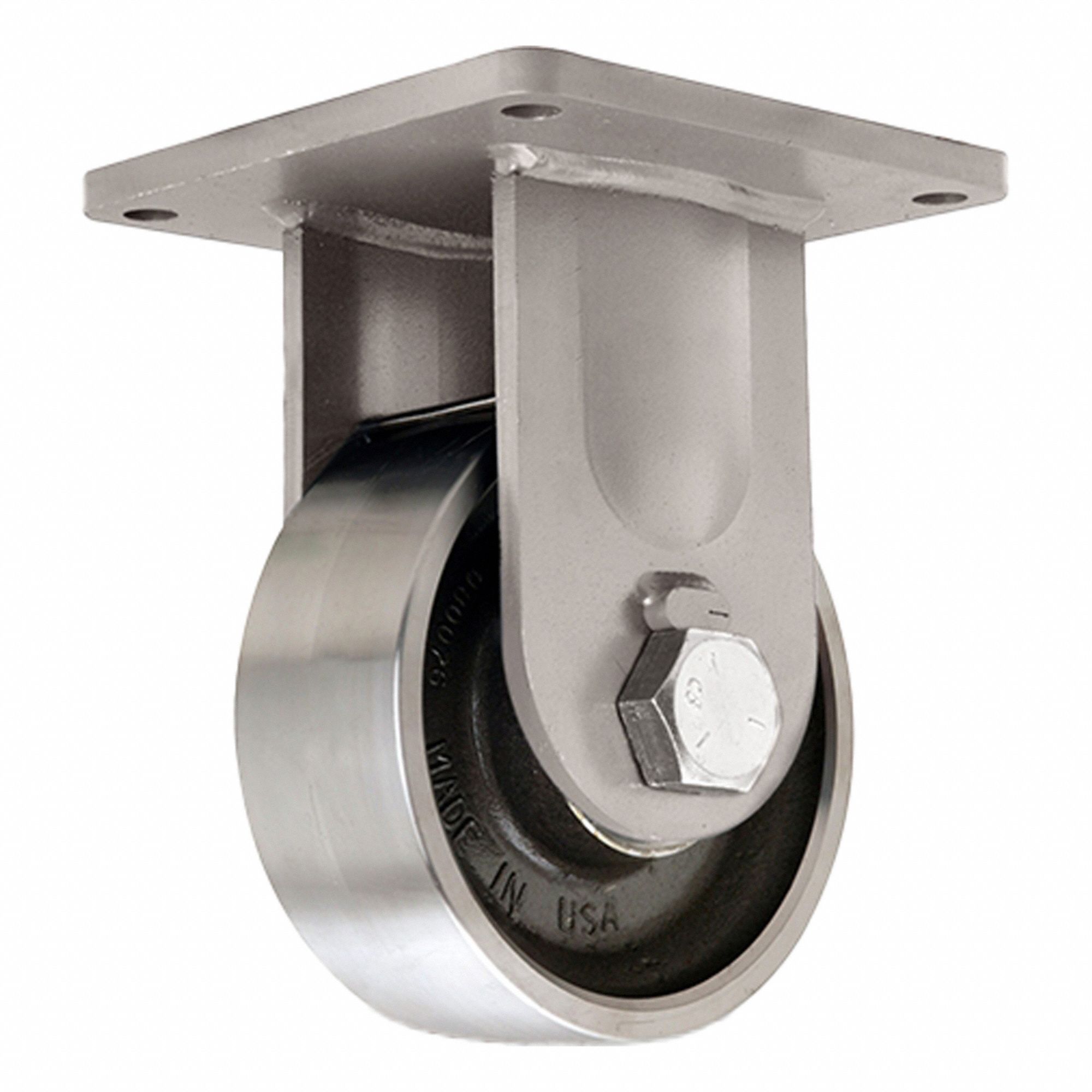 Plate Caster: Rigid, Steel, 8 in Wheel Dia, 3 in Wheel Wd, 11 in Mounting Ht, Square, Rigid