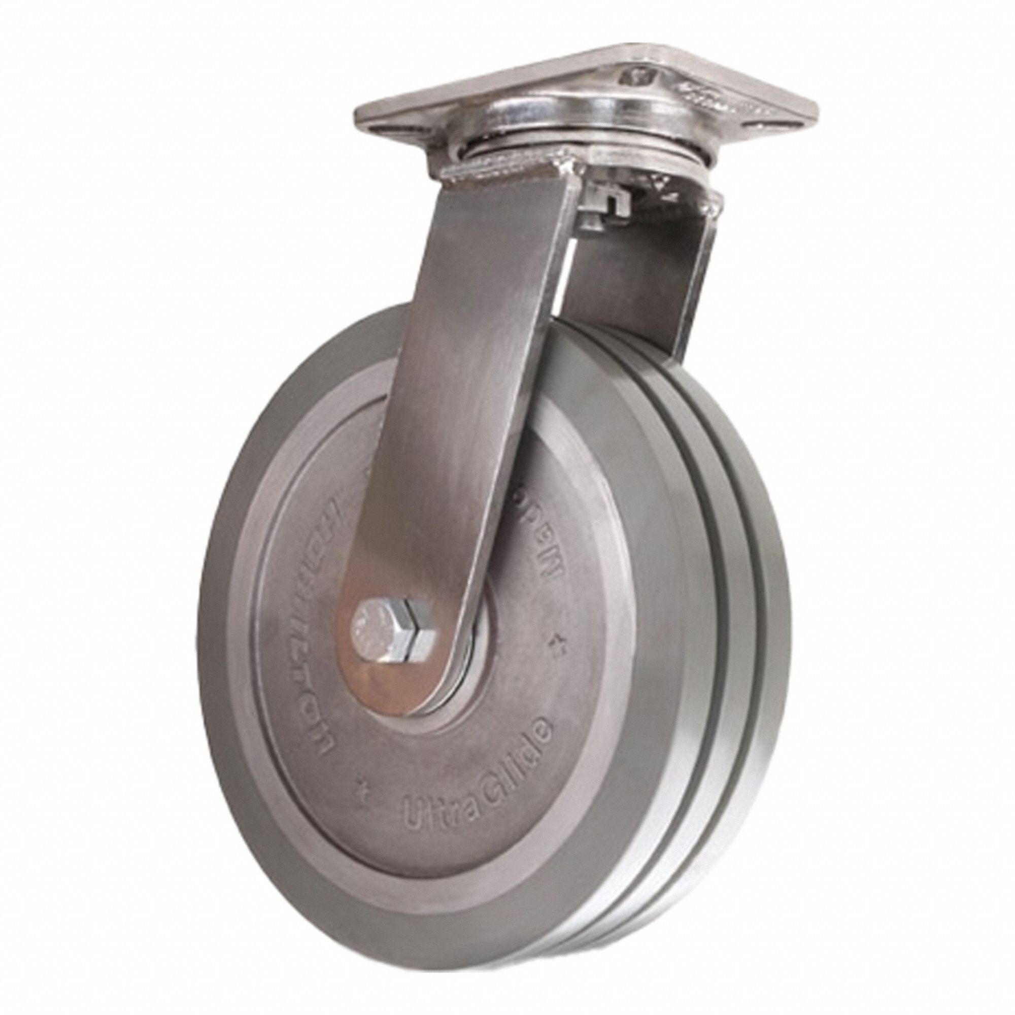 Plate Caster: Swivel, Polyurethane, 12 in Wheel Dia, 3 in Wheel Wd, 15 1/2 in Mounting Ht