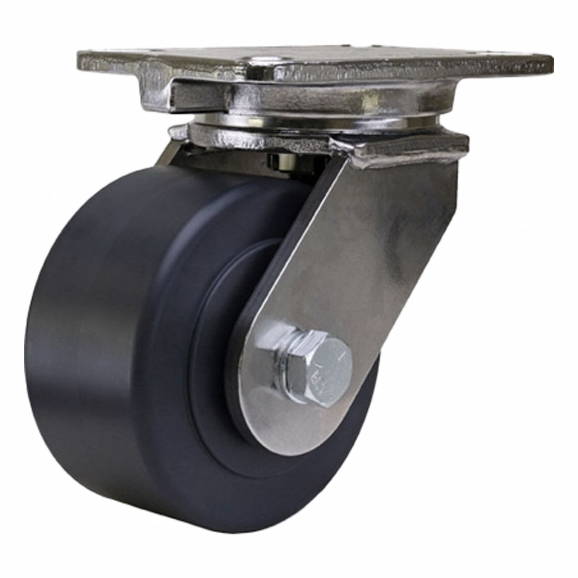 Plate Caster: Swivel, Nylon, 6 in Wheel Dia, 3 in Wheel Wd, 8 in Mounting Ht, Heavy Duty