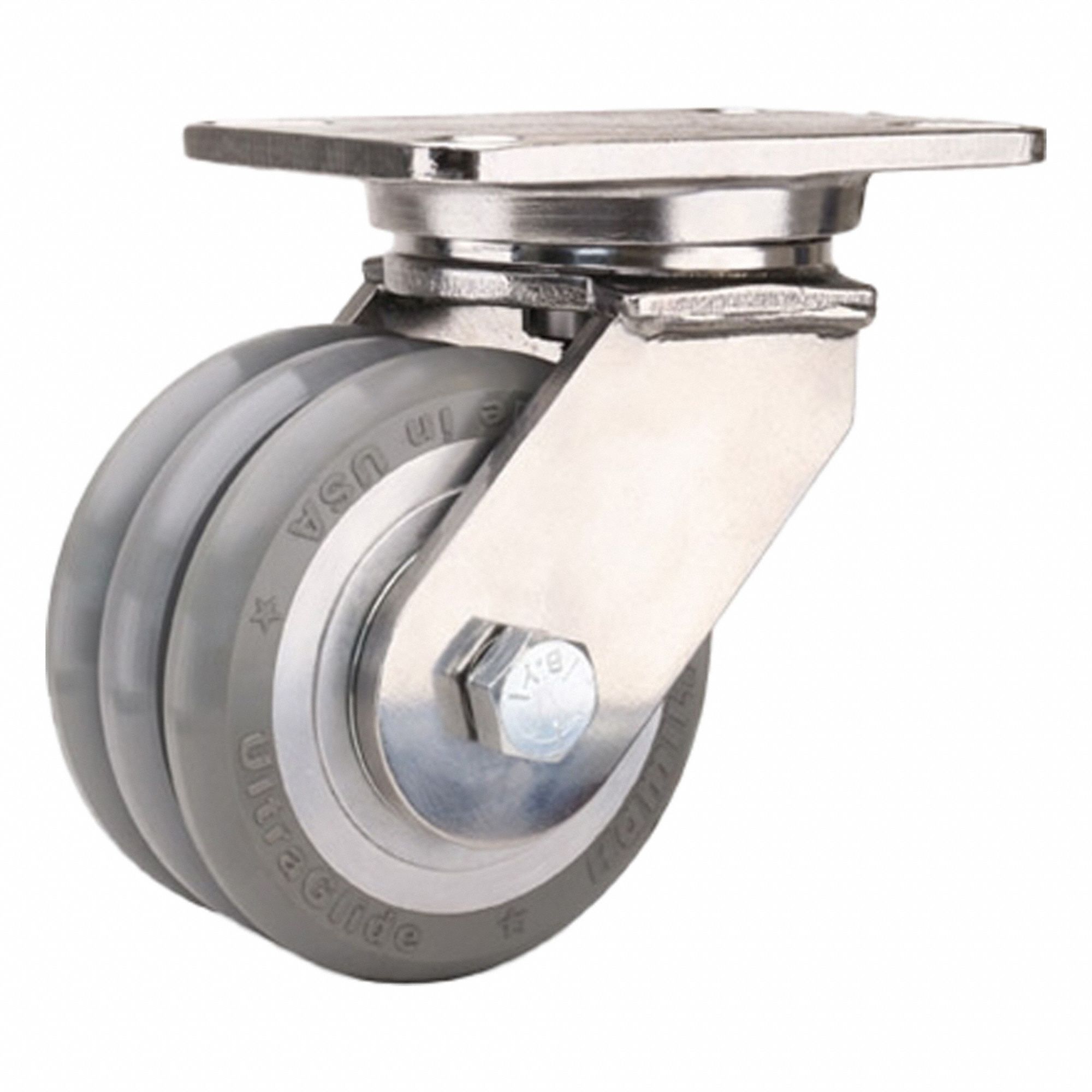 Plate Caster: Swivel, Polyurethane, 6 in Wheel Dia, 3 in Wheel Wd, 8 in Mounting Ht, Ball