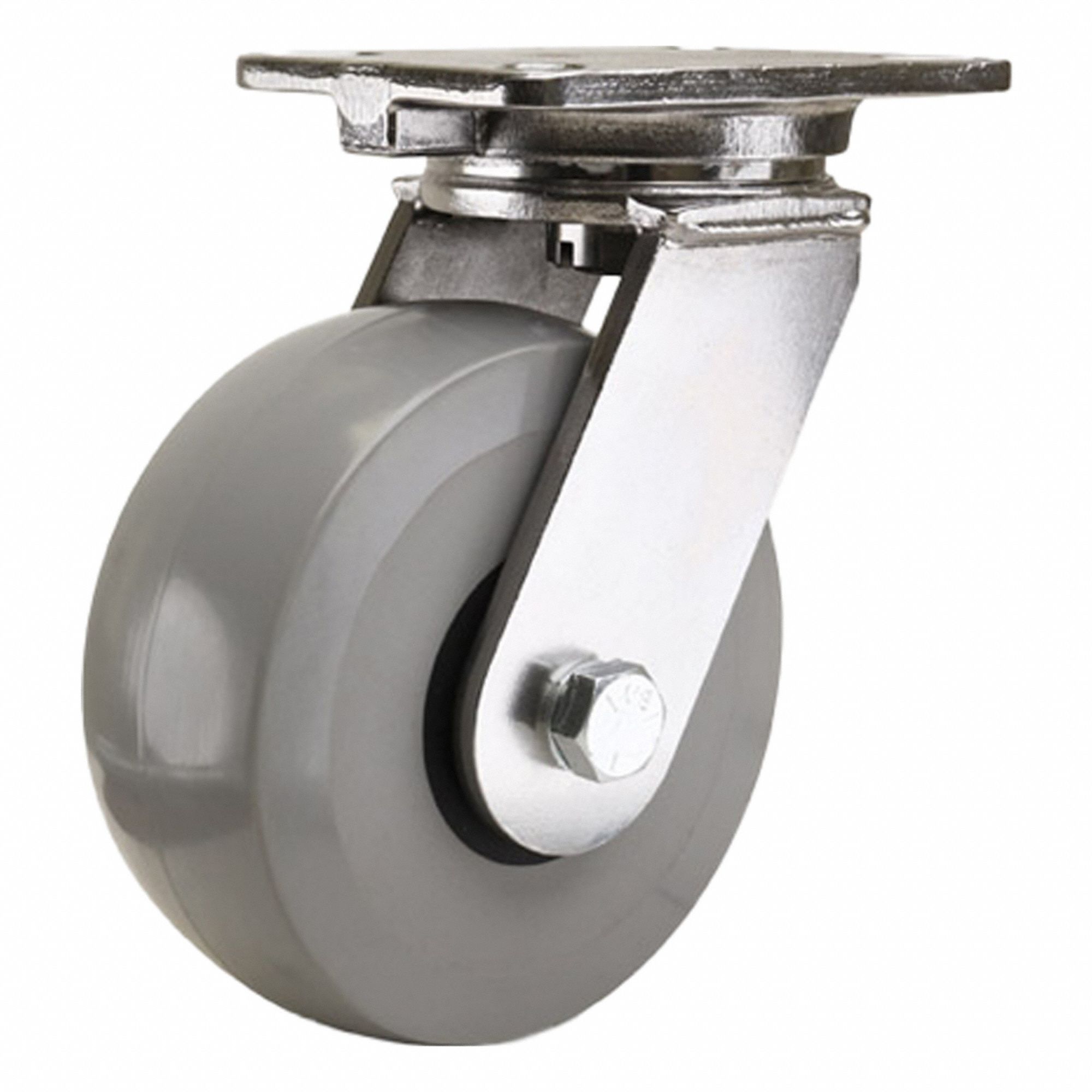 Plate Caster: Swivel, Polyurethane, 6 in Wheel Dia, 2 1/4 in Wheel Wd, 8 in Mounting Ht