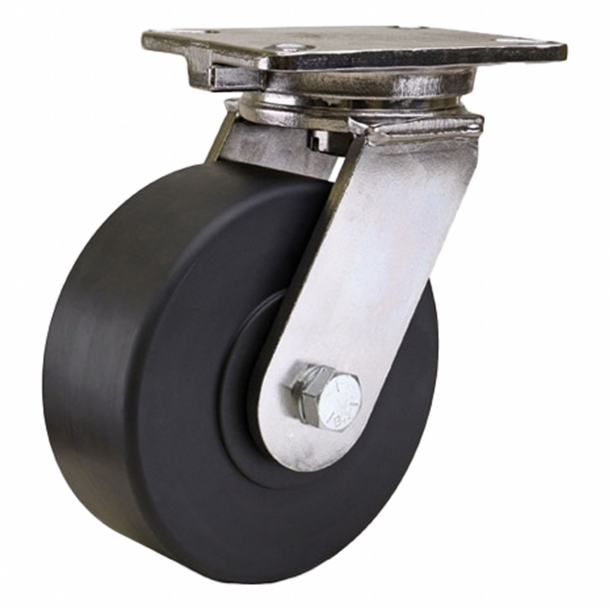 Plate Caster: Swivel, Nylon, 8 in Wheel Dia, 3 in Wheel Wd, 10 1/2 in Mounting Ht, Ball