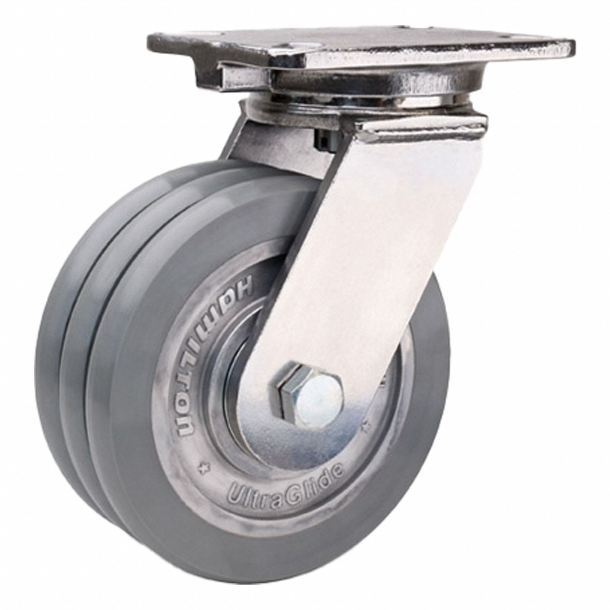 Plate Caster: Swivel, Polyurethane, 8 in Wheel Dia, 3 in Wheel Wd, 10 1/2 in Mounting Ht