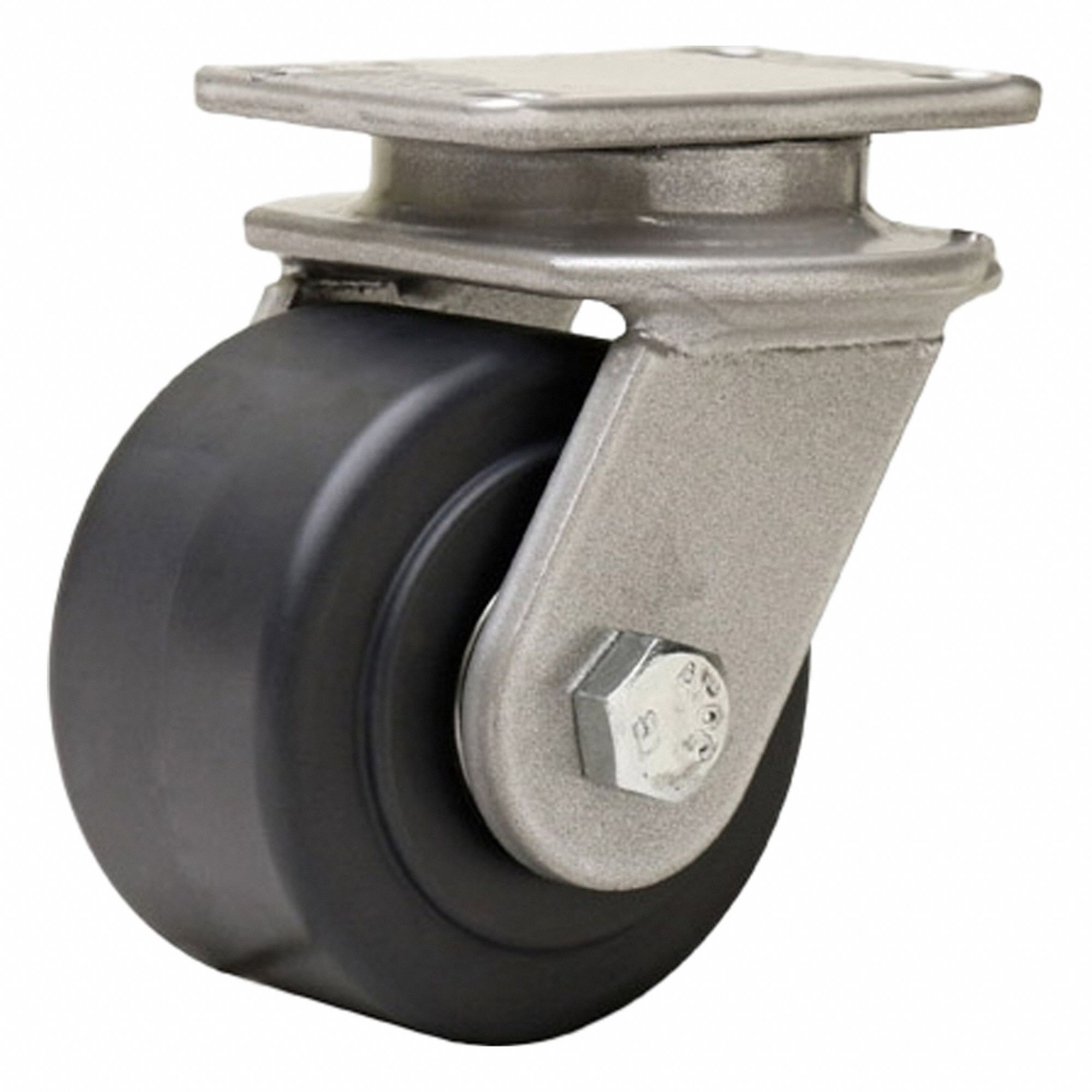 Plate Caster: Swivel, Nylon, 3 1/2 in Wheel Dia, 2 in Wheel Wd, 4 11/16 in Mounting Ht
